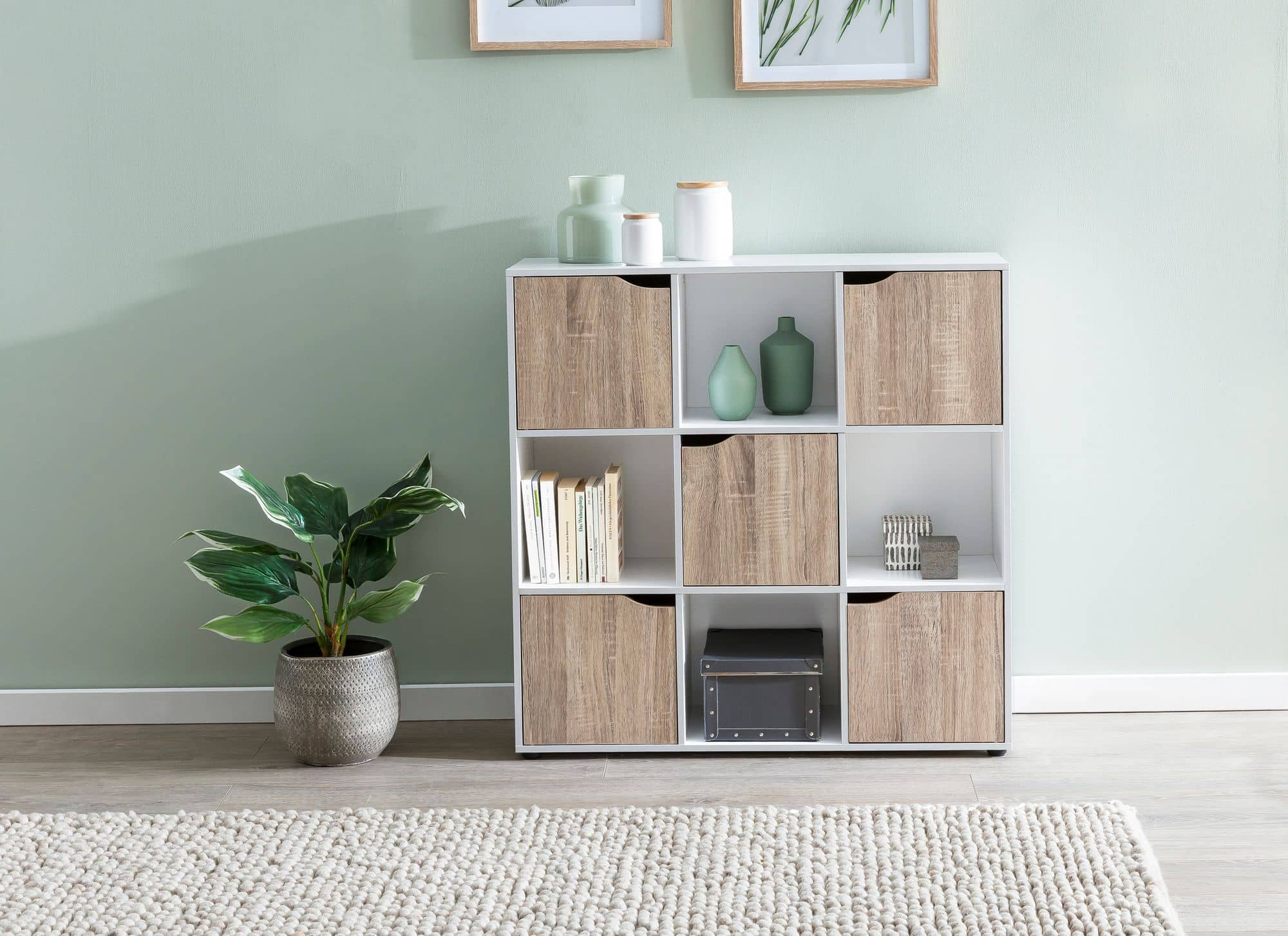 46372-WOHNLING-Sideboard-SOMA-Sonoma-88-8x29x90-5_5 Sideboard MASSA 89 x 91 x 29 cm Bücherregal mit 9 Fächern Sonoma