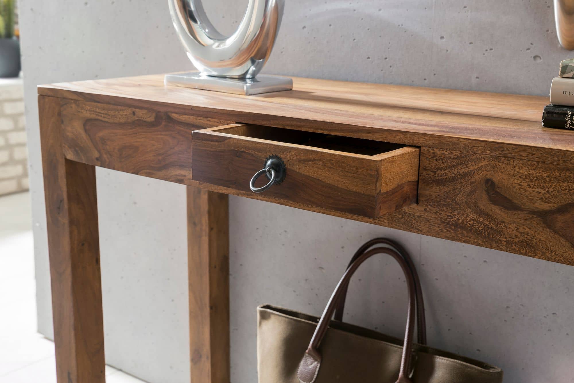 31323-WOHNLING-Konsolentisch-MUMBAI-Massivholz-Sh_6 Konsolentisch MUMBAI Massivholz Sheesham Konsole mit 1 Schublade Schreibtisch 120 x 40 cm Landhaus-Stil Sideboard