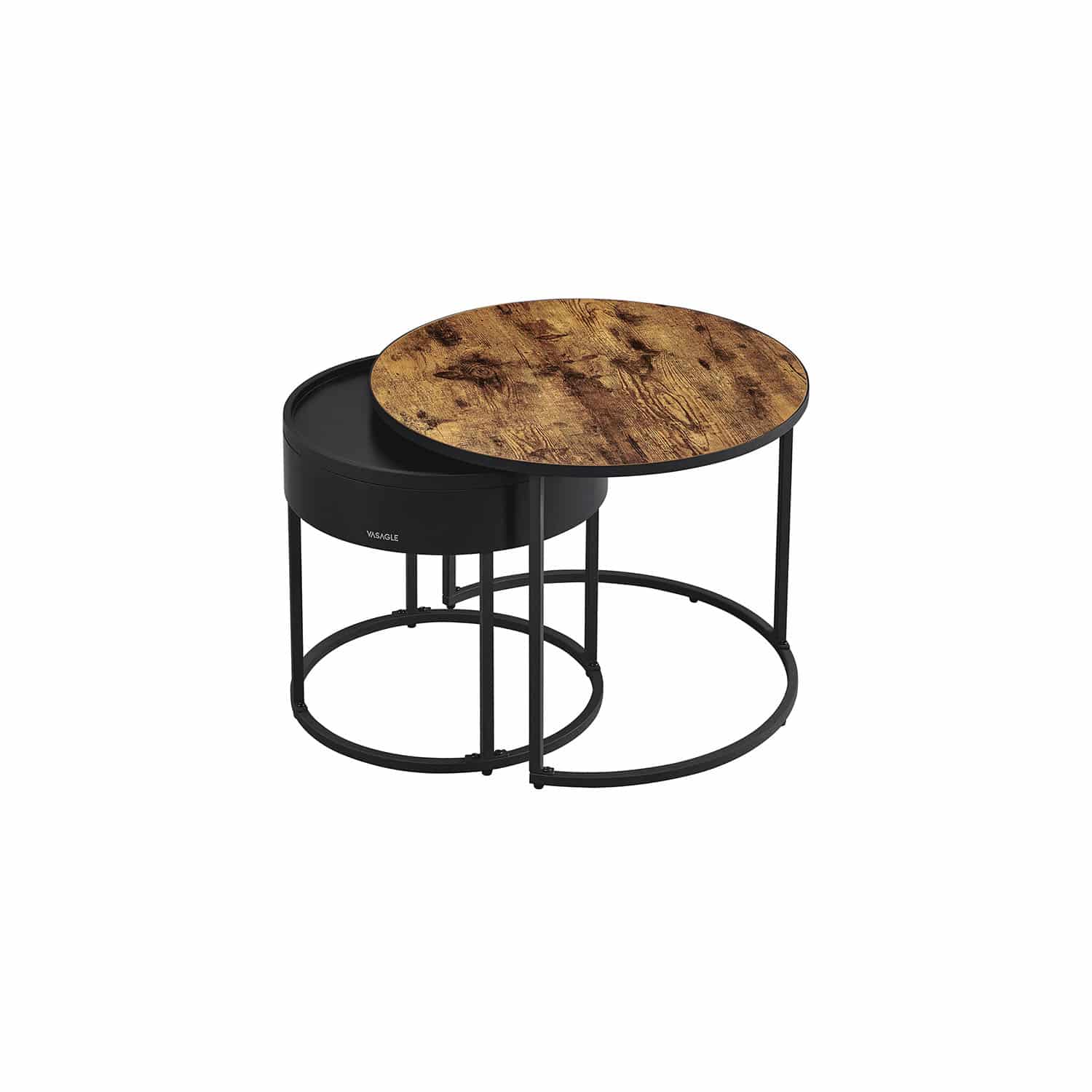 Couchtisch rund 2er Set vintagebraun-tintenschwarz Couchtisch rund 2er Set vintagebraun-tintenschwarz