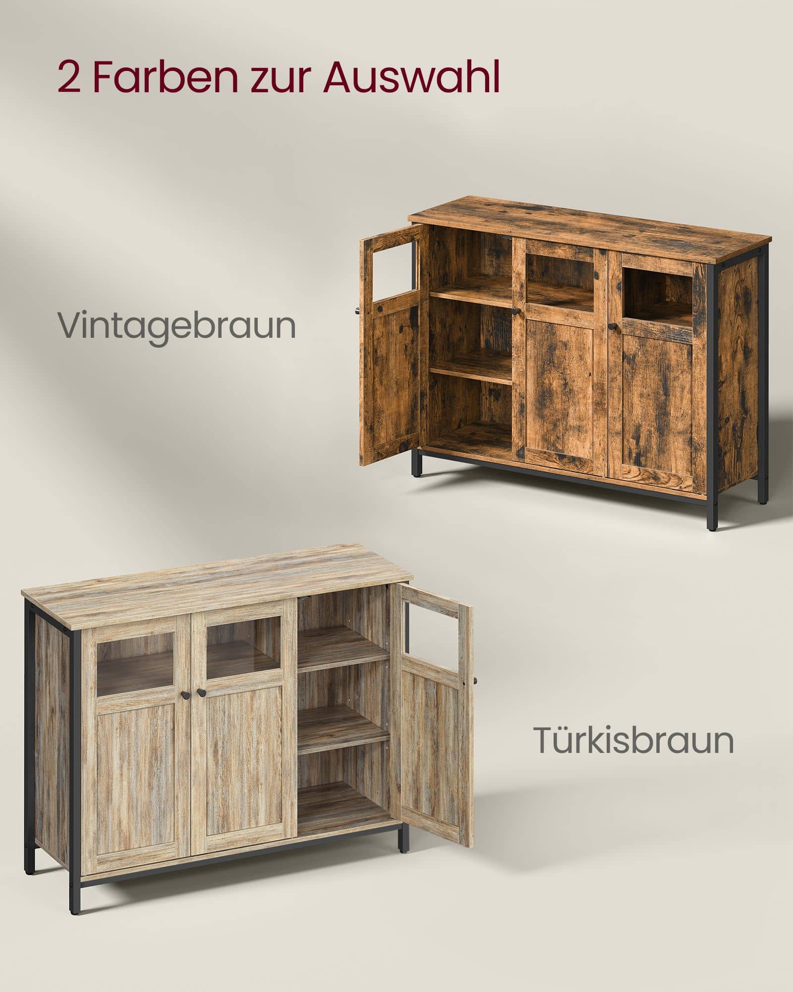 VASAGLE Küchenschrank – Glas, Stahl, Industrie-Look