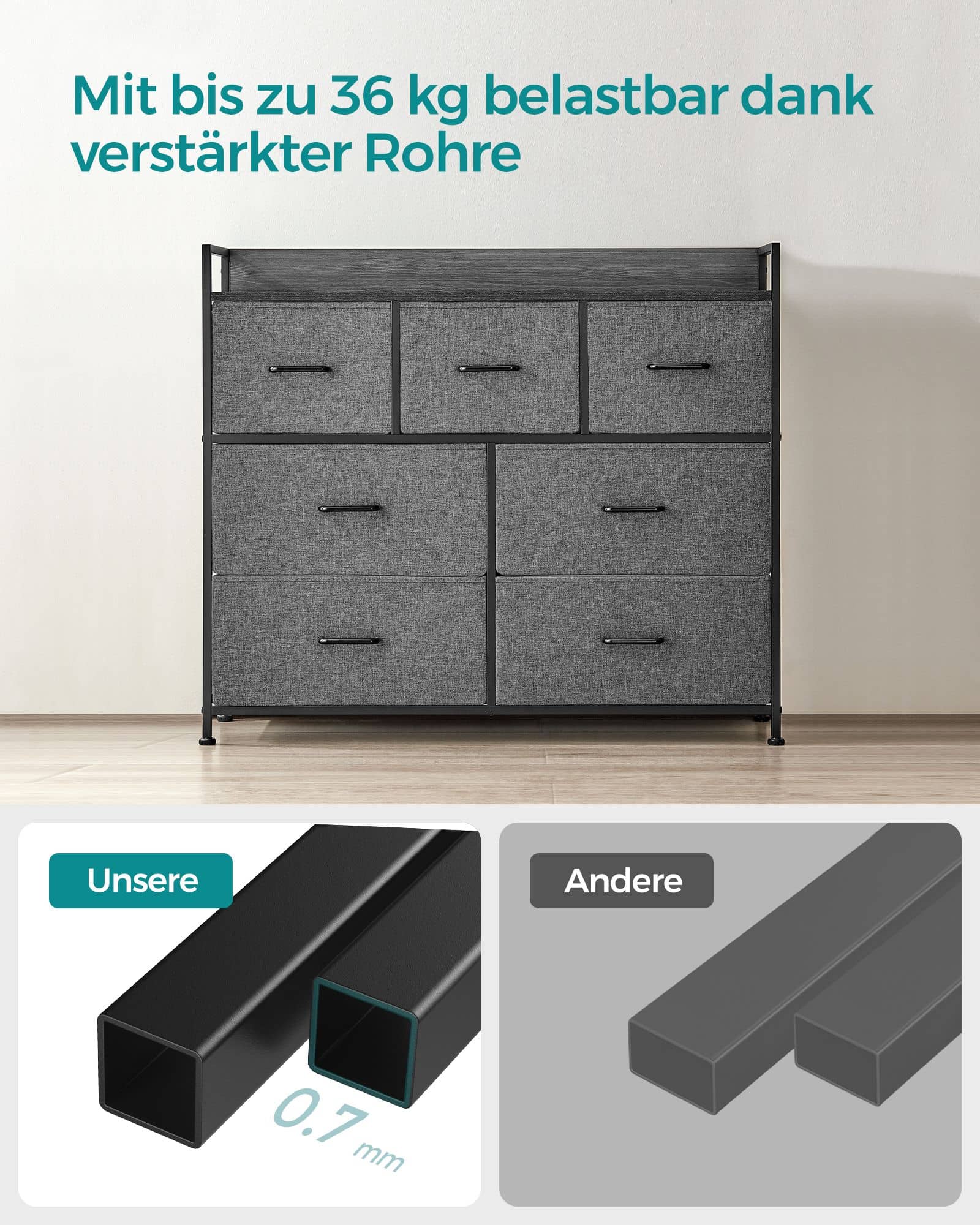Kommode mit 7 Stoffschubladen mit Griffen-LTS523G22 Kommode mit 7 Stoffschubladen mit Griffen-LTS523G22