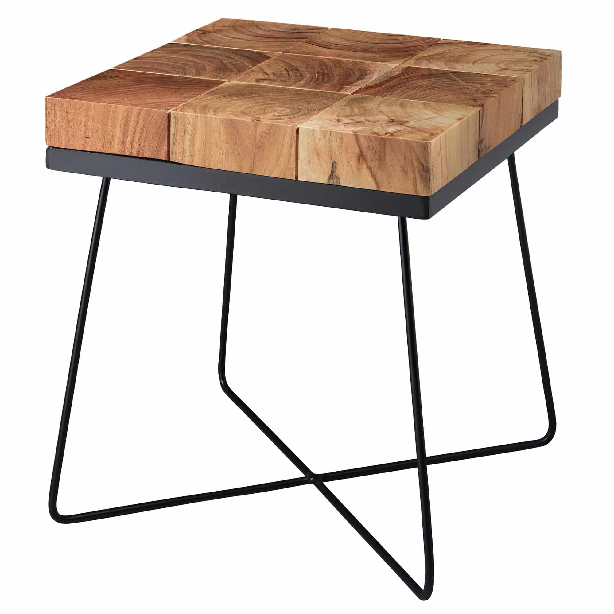 45929-WOHNLING-Beistelltisch-ZARI-45-x-45-x-51-cm-Akazie-Massivholz-mit-Metallgestell-Industrial-Anstelltisch-Quadratisch-Massiv-Holz-Tisch-Braun-Wohnzimmertisch-Modern-Holztisch-m Beistelltisch 45 x 45 x 51 cm Akazie Massivholz mit Metallgestell