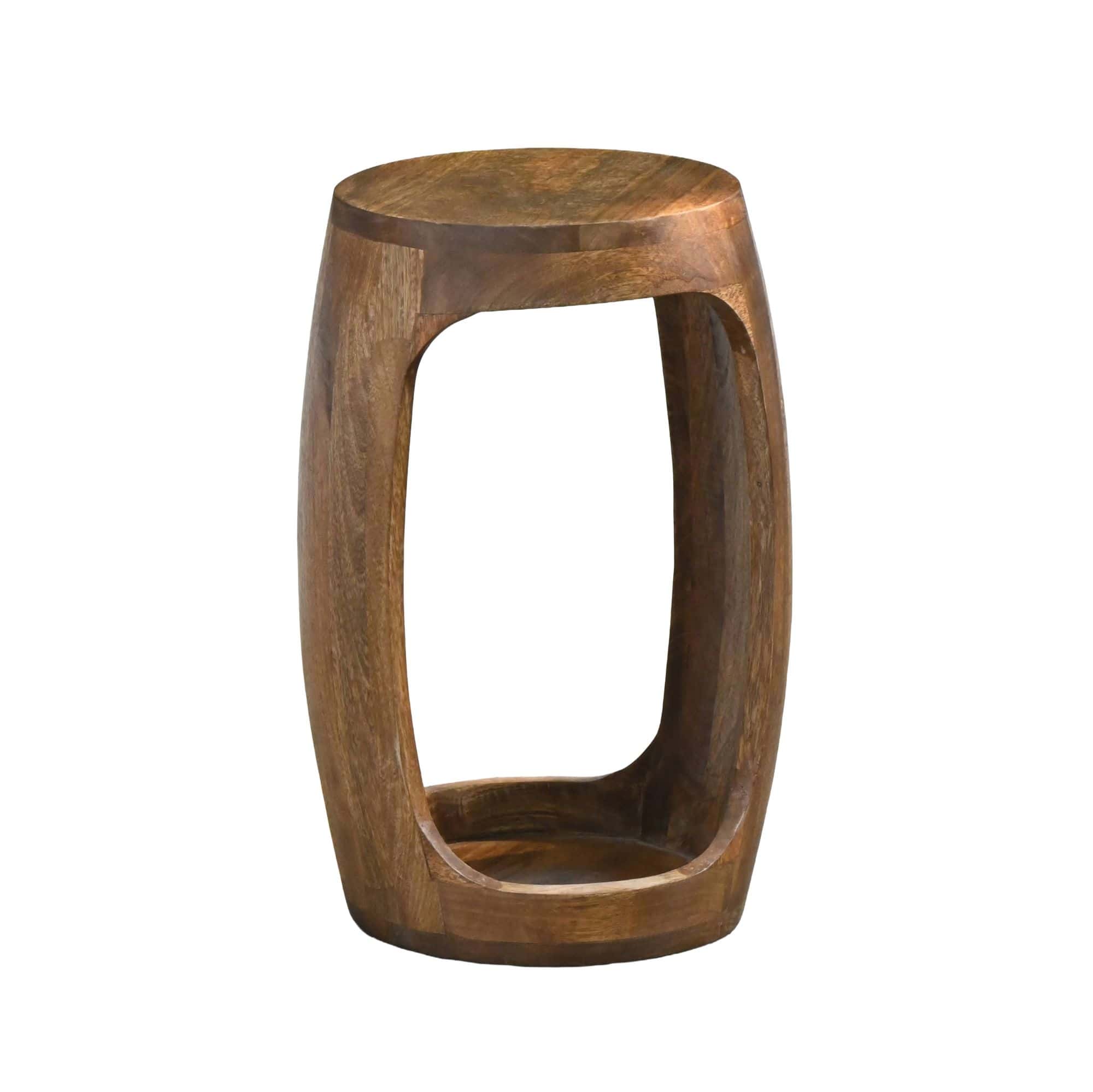 Beistelltisch Mango Massivholz rund 30cm - Kleiner Runder Couchtisch mit offenem Fach - Handgefertigter Wohnzimmertisch im modernen Design aus Echtholz