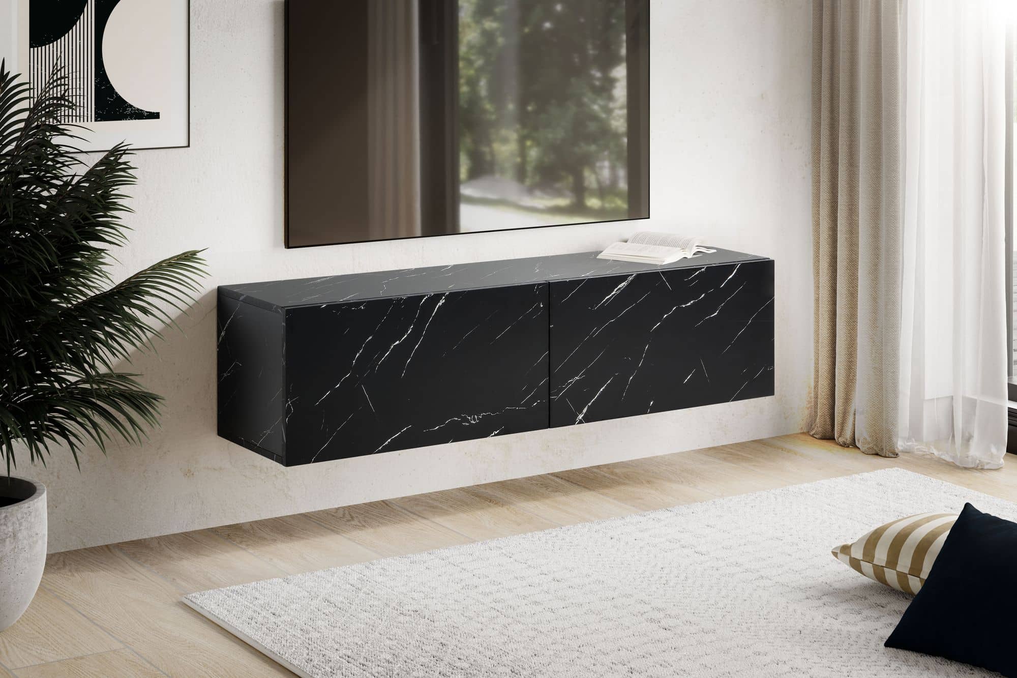 Lowboard Hängend Marmor-Optik Schwarz 120x30x30 cm TV-Schrank Lowboard Hängend Marmor-Optik Schwarz 120x30x30 cm TV-Schrank