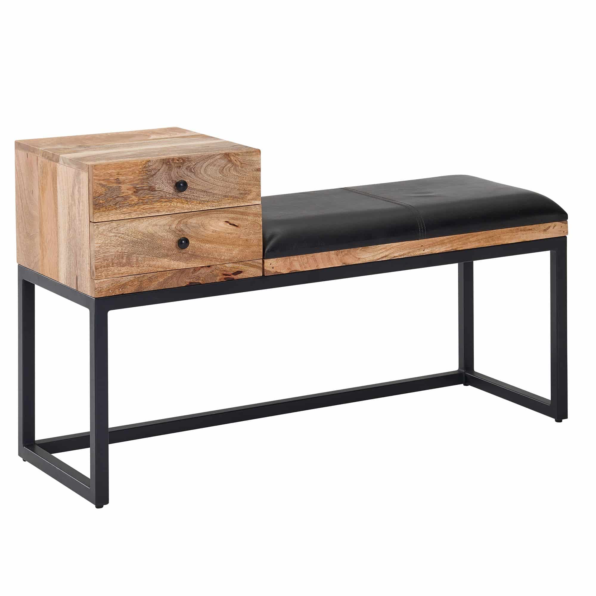 64426-Wohnling-Sitzbank-mit-festem-Eisen-Gestell-und-schwarzen-Leder-100x35x60-cm-WL6-483-WL6-483_2 Sitzbank Ziegenleder / Massivholz Bank 100x60x35 cm im Retro Stil