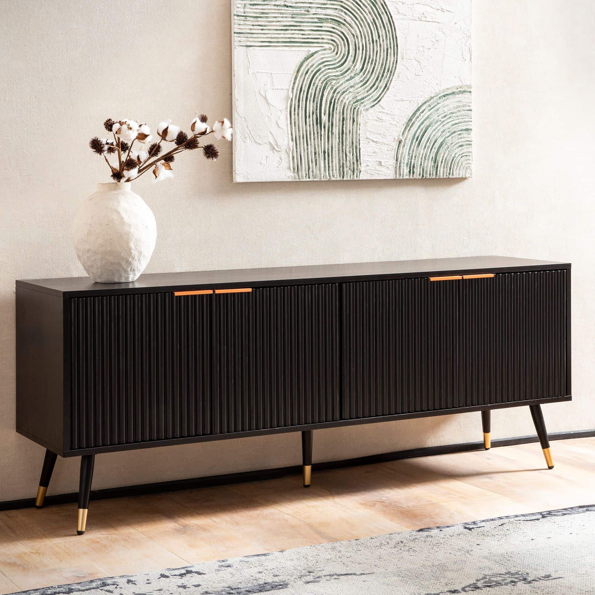 Lowboard Schwarz mit Eiche-Dekor 150x60x39 cm TV-Kommode Modern Lowboard Schwarz mit Eiche-Dekor 150x60x39 cm TV-Kommode Modern