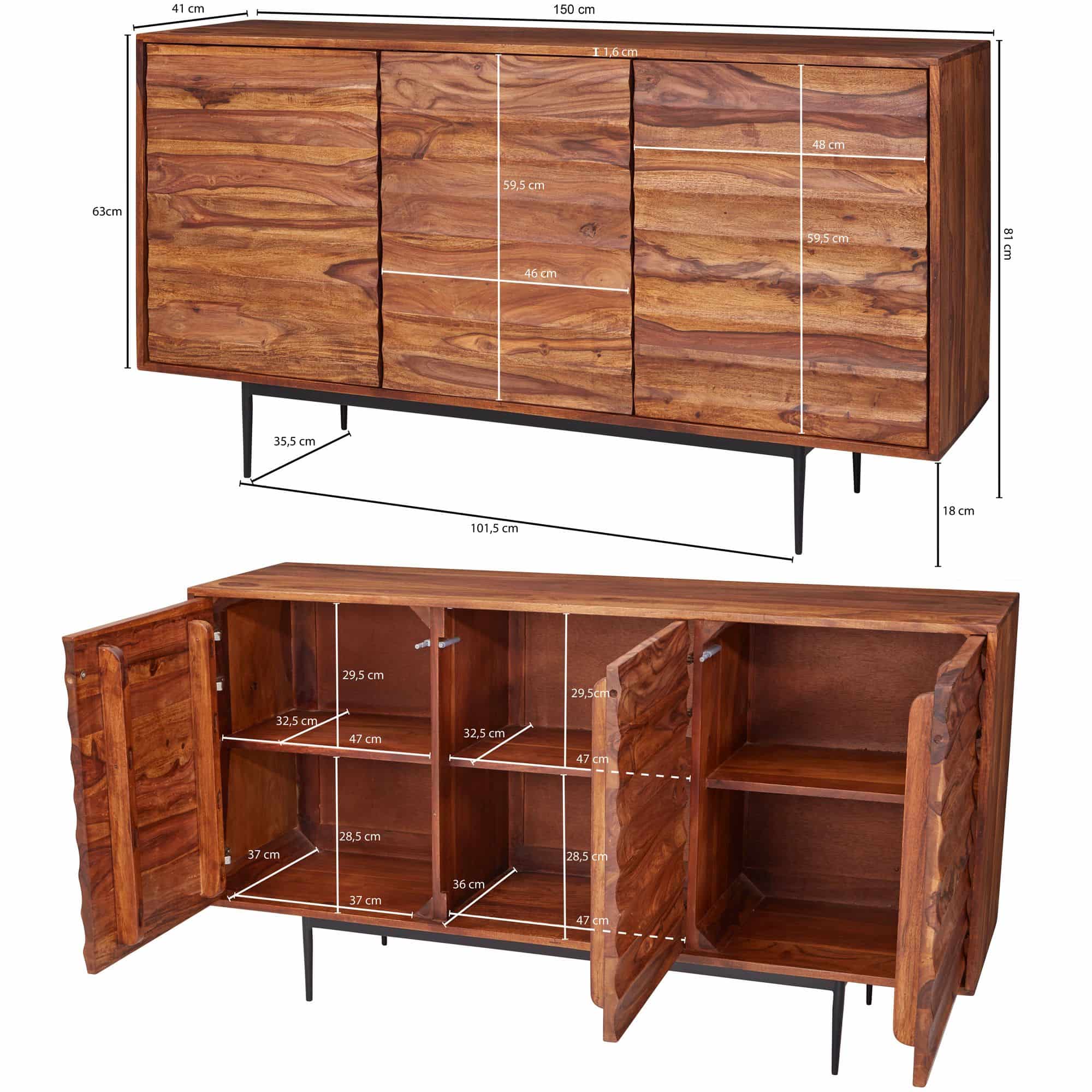 Sideboard WL5.635 Sheesham Massivholz 150x81x41 cm Landhaus Kommode Sideboard WL5.635 Sheesham Massivholz 150x81x41 cm Landhaus Kommode