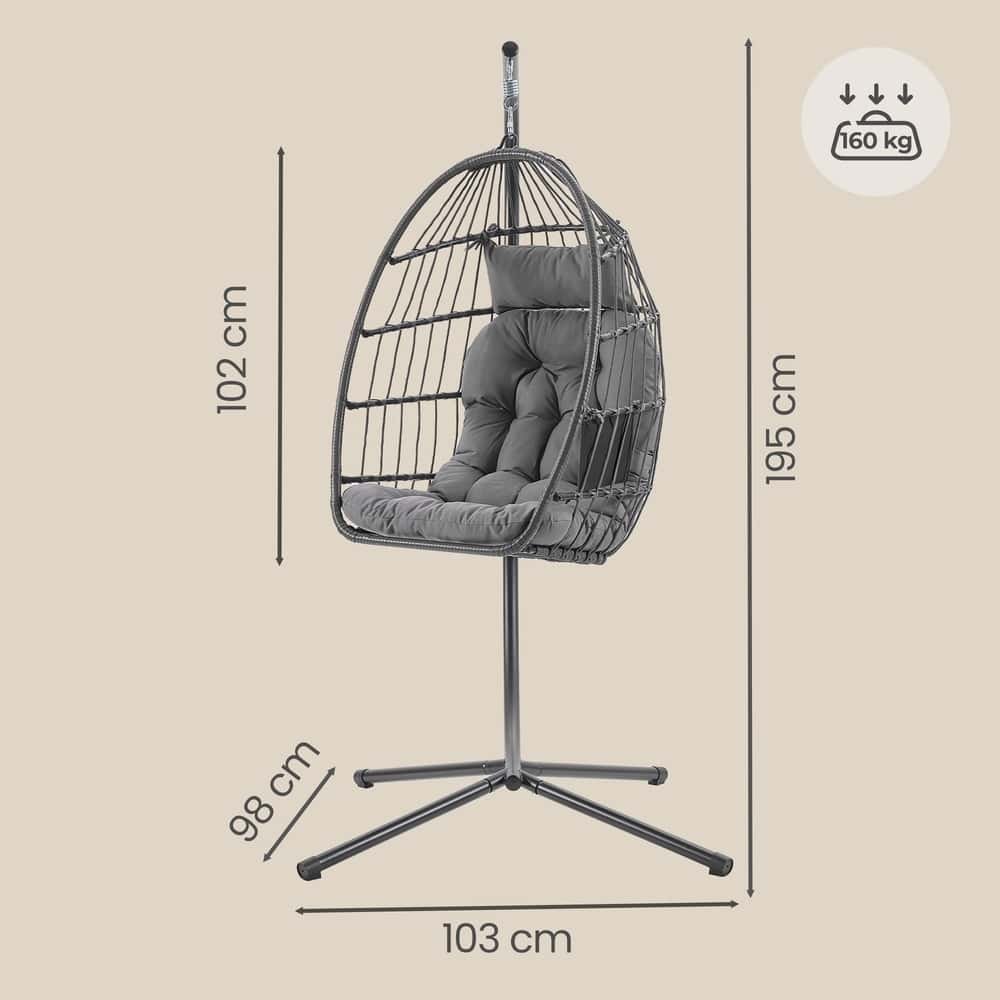 Schaukelstuhl mit Gestell, klappbarer Korbsessel höhenverstellbar, Hängeschaukel für Garten Balkon