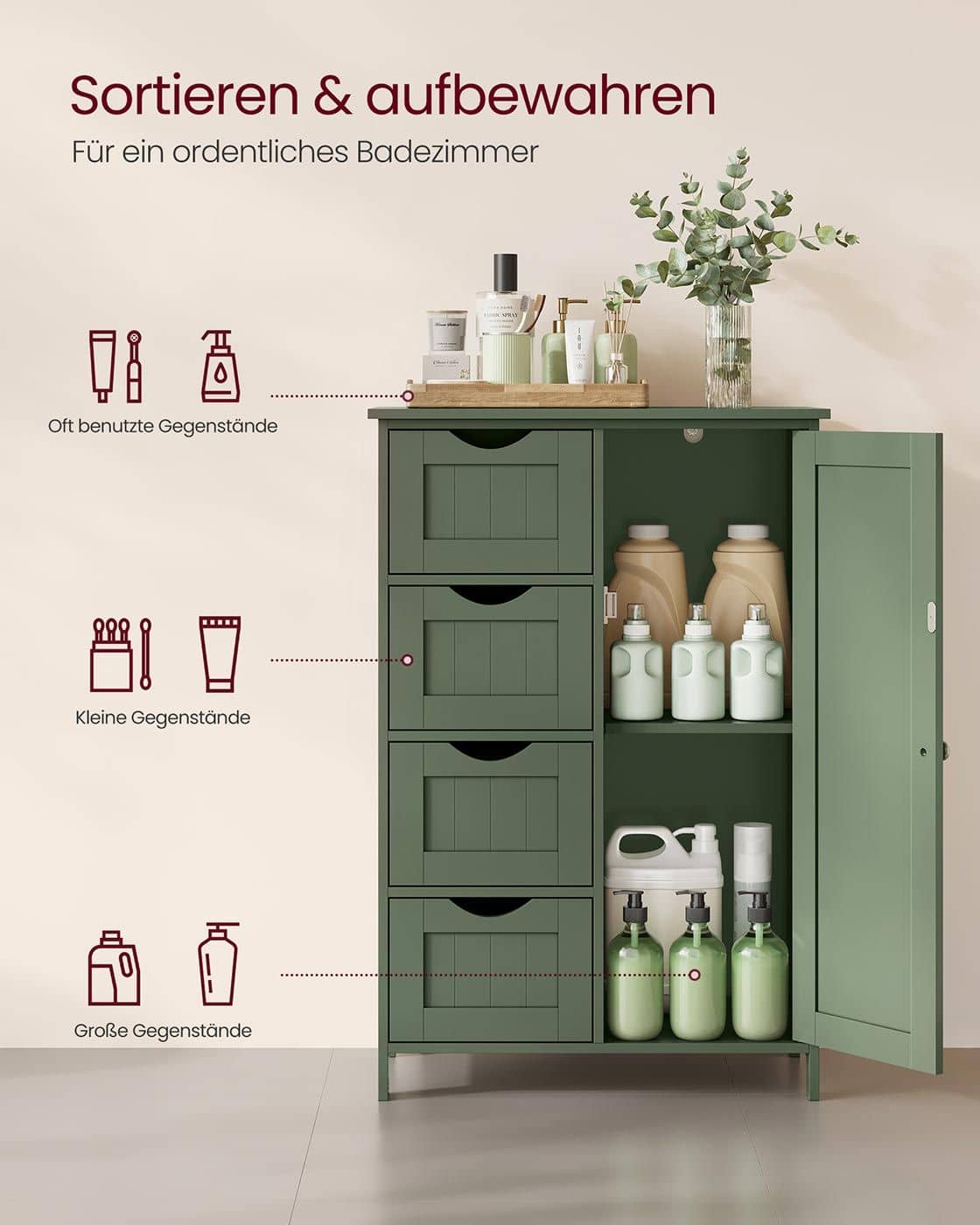 Badezimmerschrank 4 Schubladen 30 x 55 x 82 cm Waldgrün Badezimmerschrank 4 Schubladen 30 x 55 x 82 cm Waldgrün