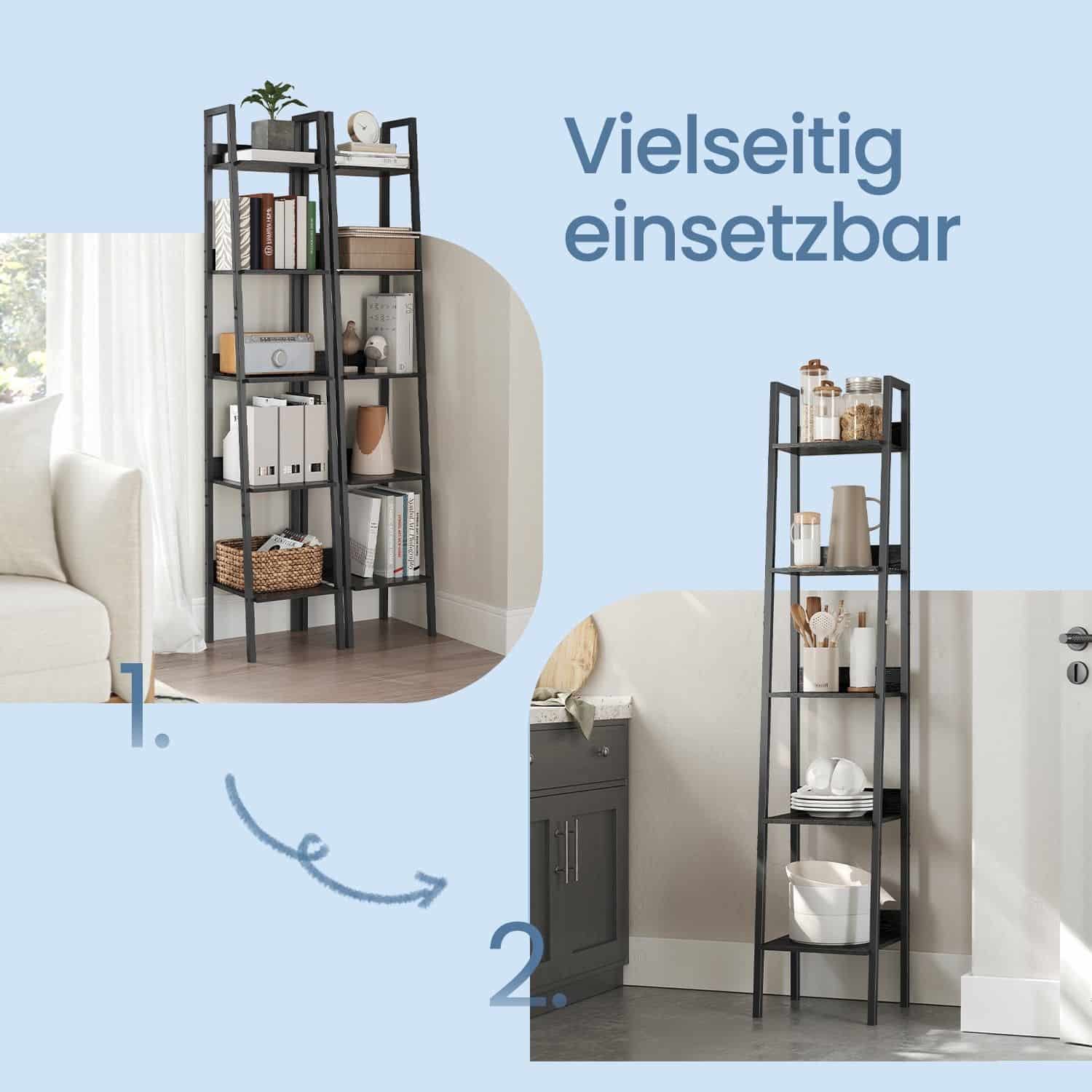 Bücherregal, Leiterregal 5 Ebenen, schmal Bücherregal, Leiterregal 5 Ebenen, schmal