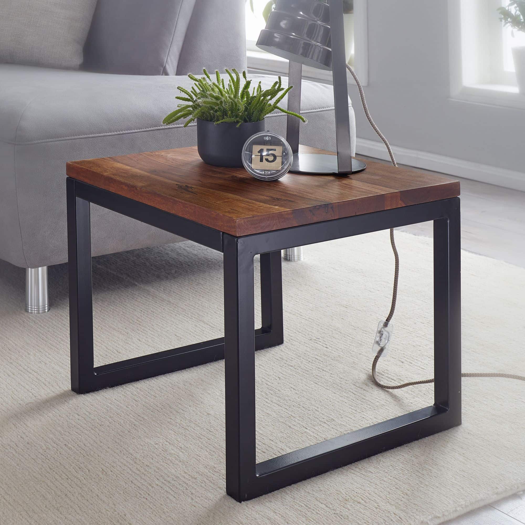 Beistelltisch 45x40x45 cm Sheesham Massivholz / Metall Wohnzimmertisch Beistelltisch 45x40x45 cm Sheesham Massivholz / Metall Wohnzimmertisch