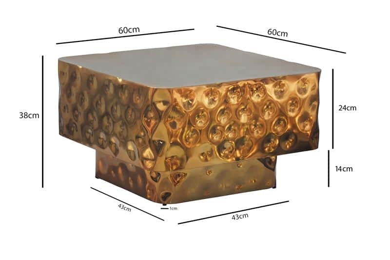 Couchtisch Aluminium Quadratisch 60cm Gold - Design Wohnzimmertisch Gehämmert - Moderner Loungetisch - Sofatisch Hammerschlag - Beistelltisch Wohnzimmer Handmade