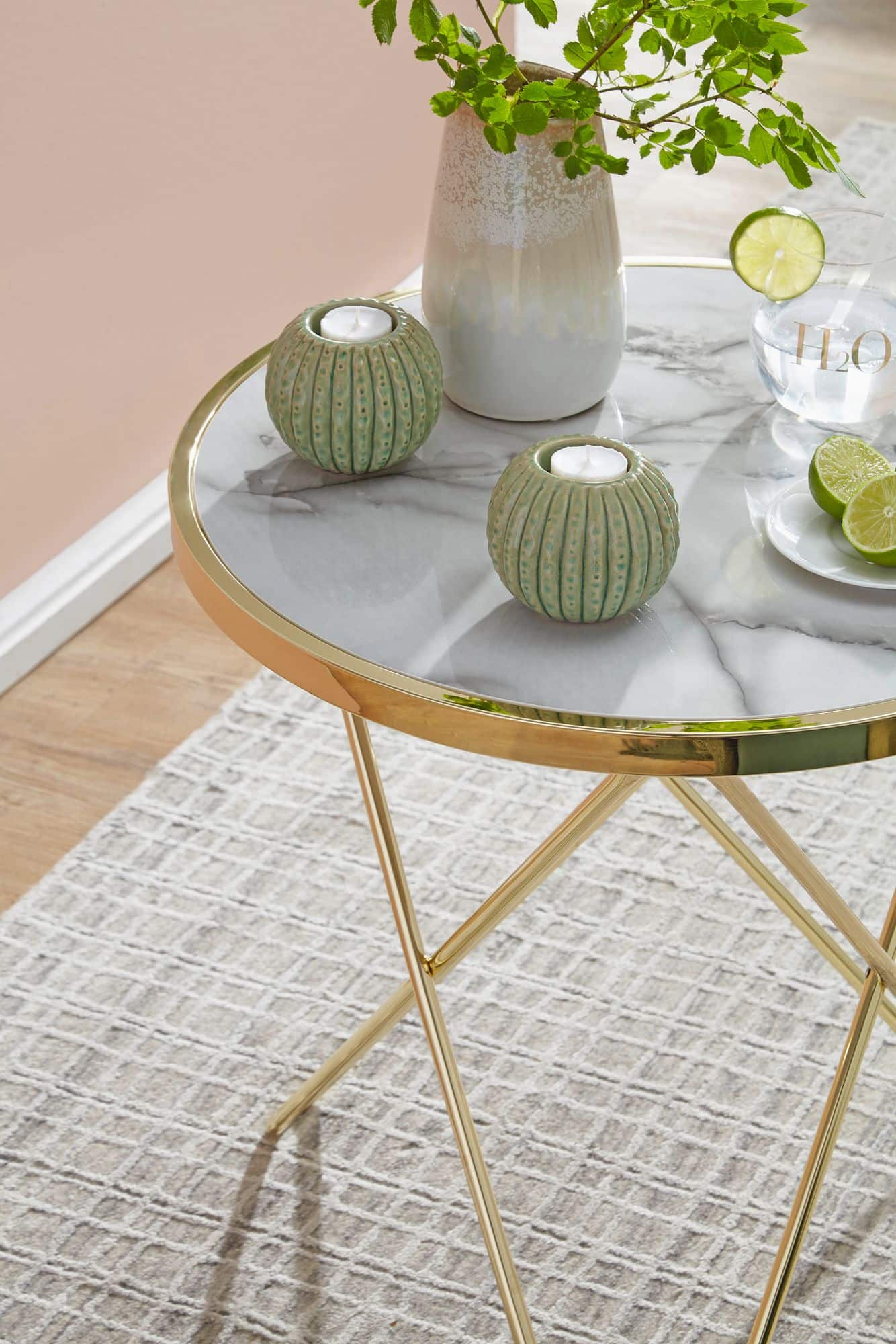 52216-Wohnling-Design-Couchtisch-Mamor-Optik-Weiss-Rund-55-cm-Gold-Metall-Gestell Design Beistelltisch Marmor Optik Weiß Rund Ø55 cm Gold Metallgestell