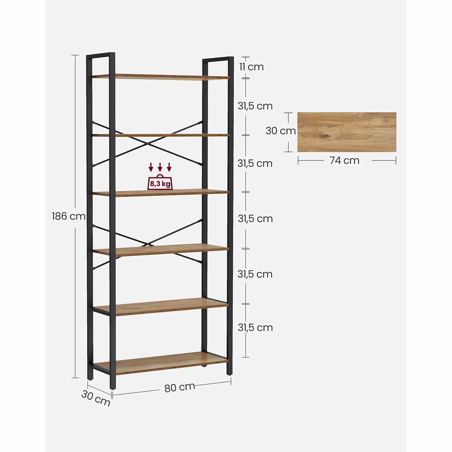 Bücherregal 6 Ebenen 30 x 80 x 186 cm dunkelwalnussfarben-schwarz-LLS082B48 Bücherregal 6 Ebenen 30 x 80 x 186 cm dunkelwalnussfarben-schwarz-LLS082B48