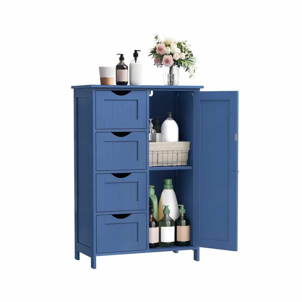 Badezimmerschrank mit 4 Schubladen und 1 Schrank mit verstellbarer Ablage hafenblau Badezimmerschrank mit 4 Schubladen und 1 Schrank mit verstellbarer Ablage hafenblau