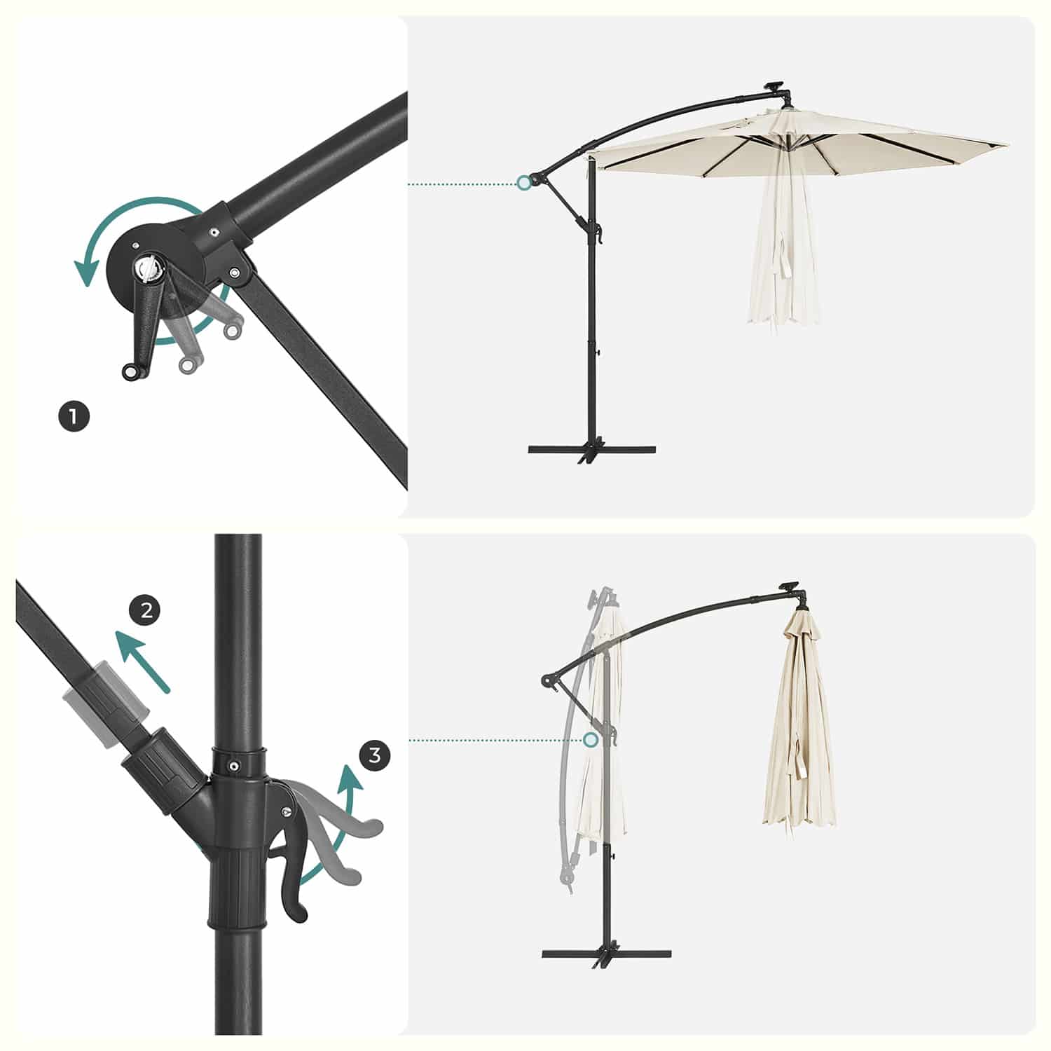 Sonnenschirm mit LED-Solar-Beleuchtung und Kurbel Sonnenschirm mit LED-Solar-Beleuchtung und Kurbel