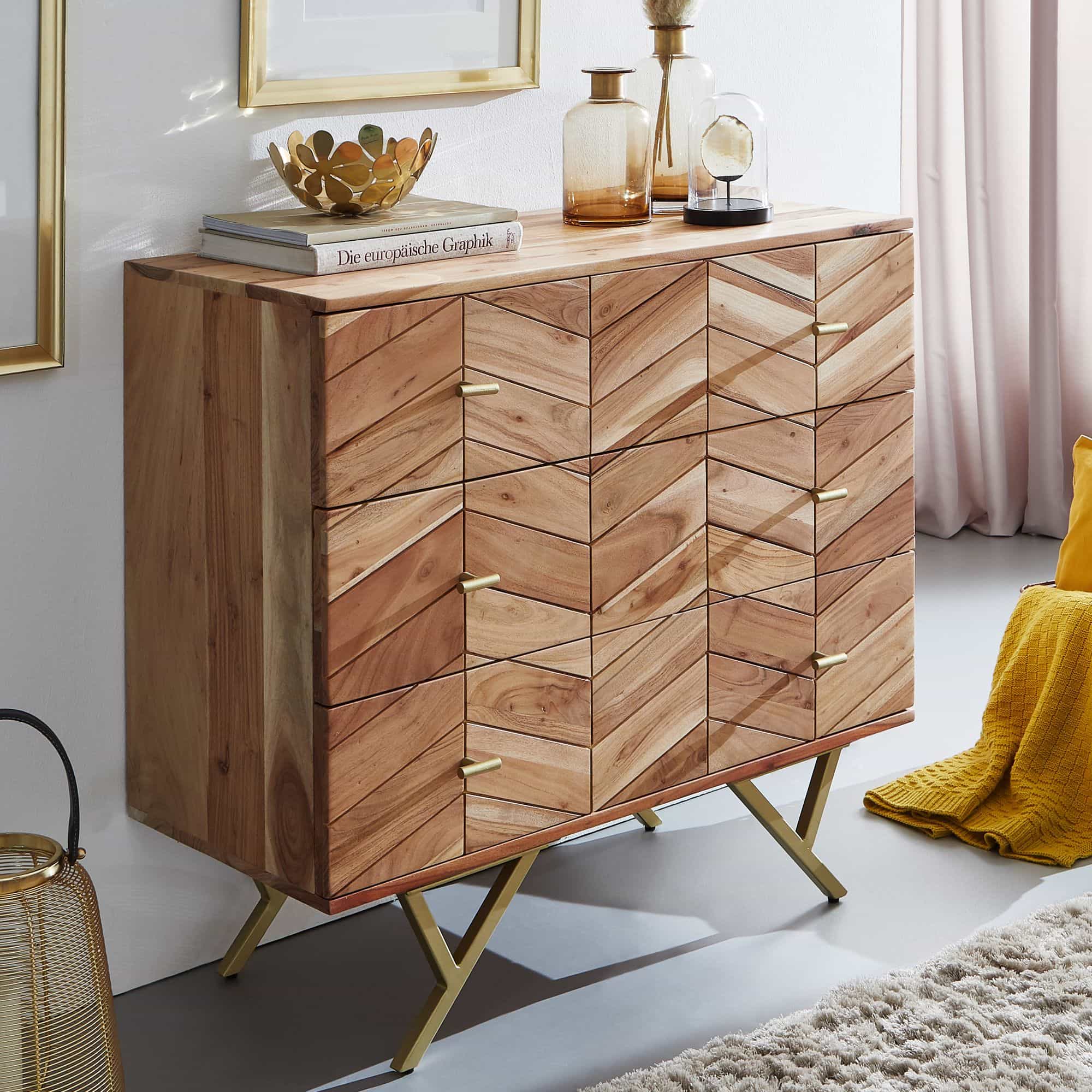 55959-Wohnling-Sideboard-90x40x85-cm-Akazie-WL6-161-WL6-161 Sideboard 90x86,5x40 cm Akazie Massivholz / Metall Anrichte