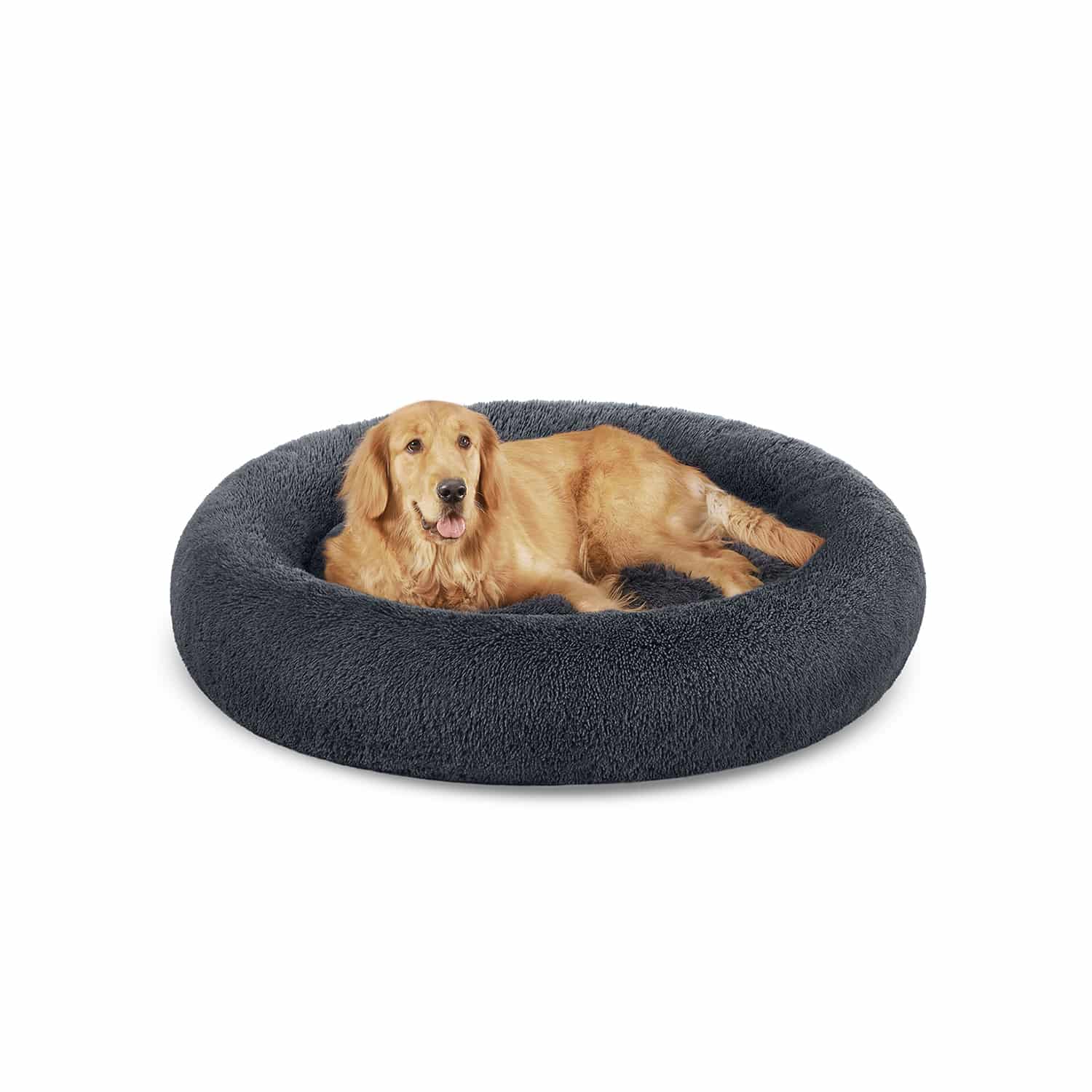 Flauschiges Hundebett Ø 120 cm dunkelgrau-PGW043G02 Flauschiges Hundebett Ø 120 cm dunkelgrau-PGW043G02
