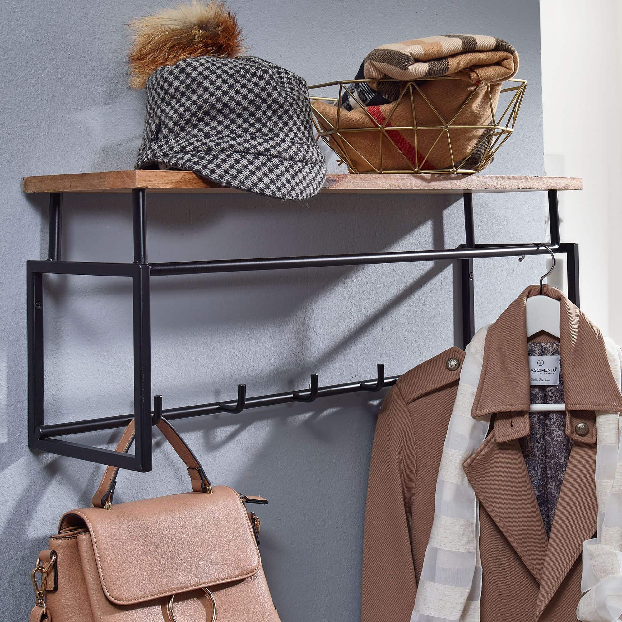 Design Wandgarderobe Mango Massivholz Metall 71x29x20 cm Design Wandgarderobe Mango Massivholz Metall 71x29x20 cm