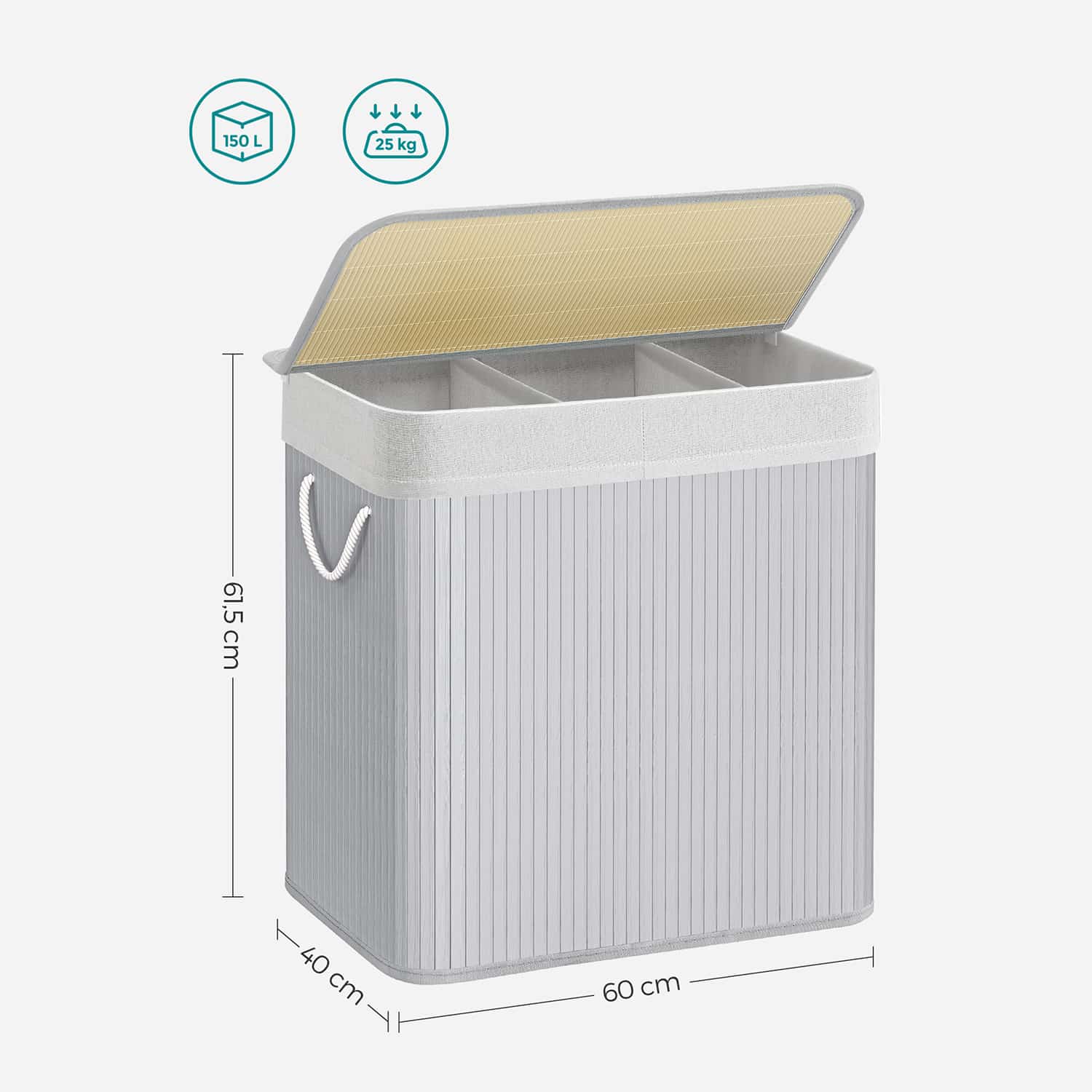 Wäschekorb mit 3 Fächern Wäschekorb mit 3 Fächern