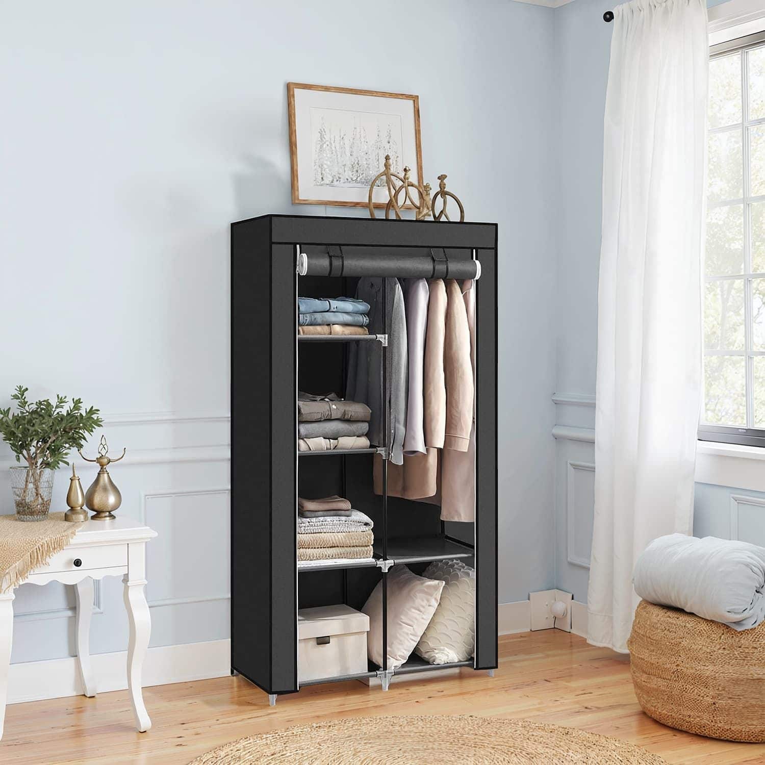 Kleiderschrank, 1 Kleiderstange, 6 Ebenen,