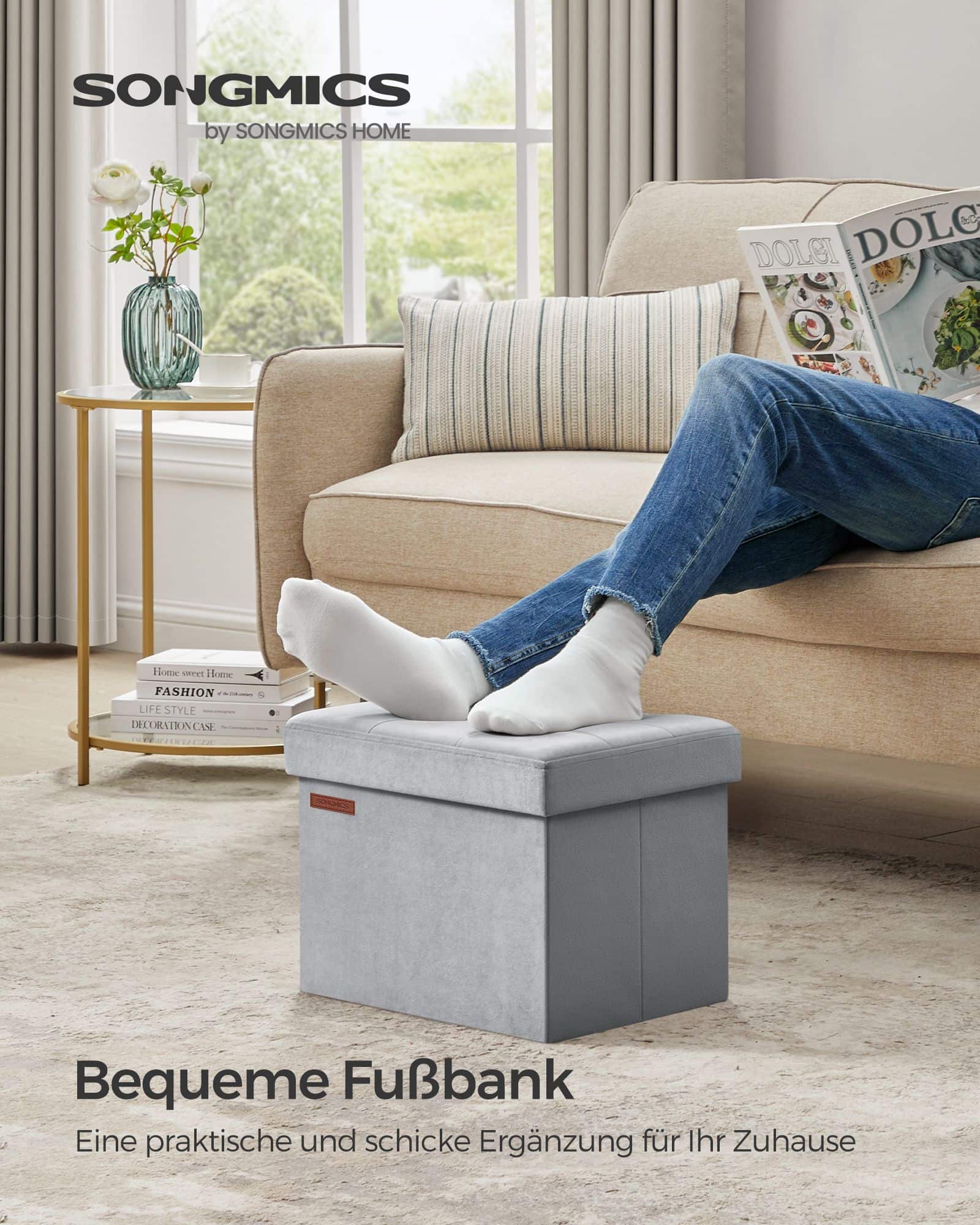 Sitzbank mit Stauraum aus Samt mit Deckel taubengrau Sitzbank mit Stauraum aus Samt mit Deckel taubengrau