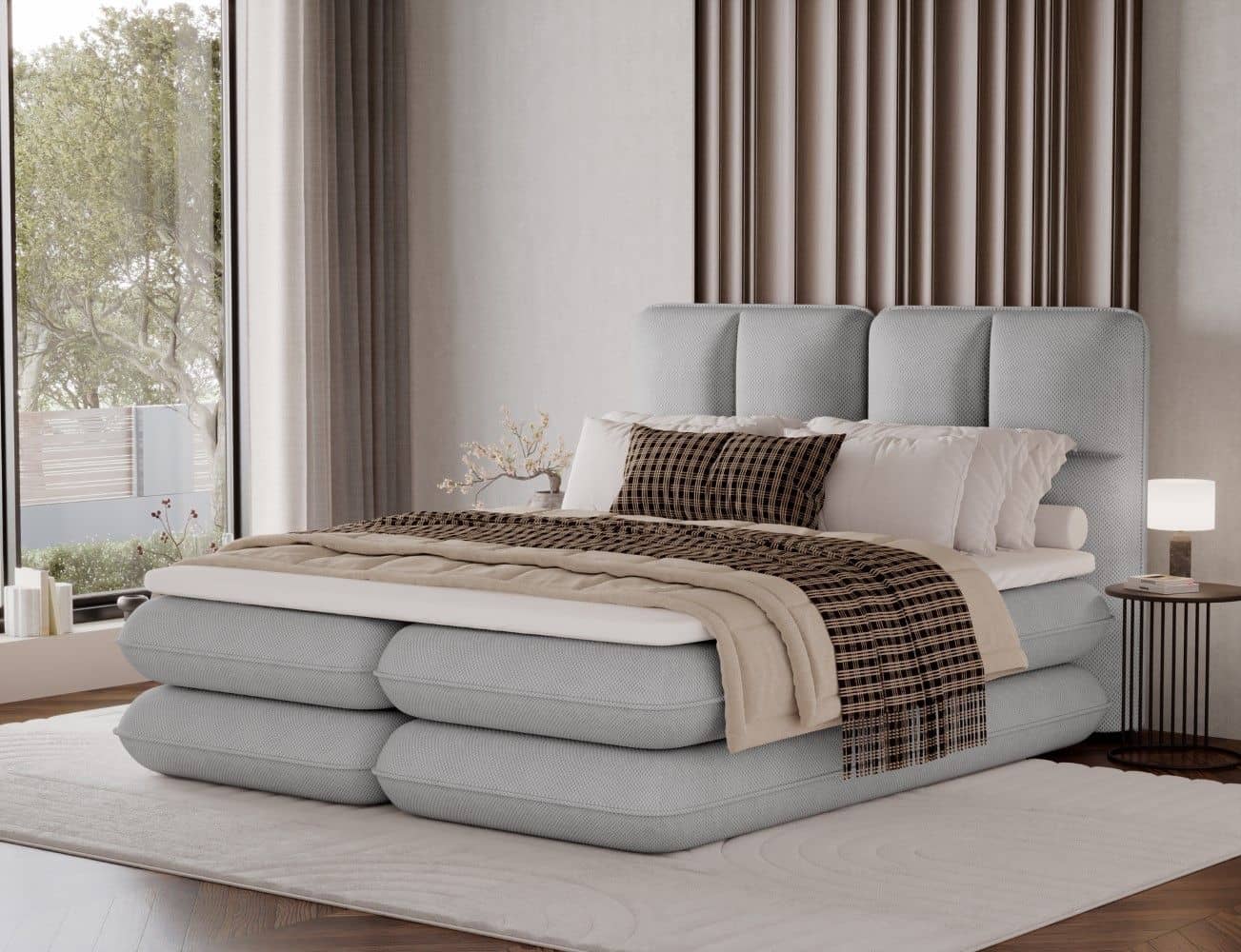 Boxspringbett Tonila Calmora Mikrofaser Grau mit Bettkasten | Topper Boxspringbett Tonila Calmora Mikrofaser Grau mit Bettkasten | Topper