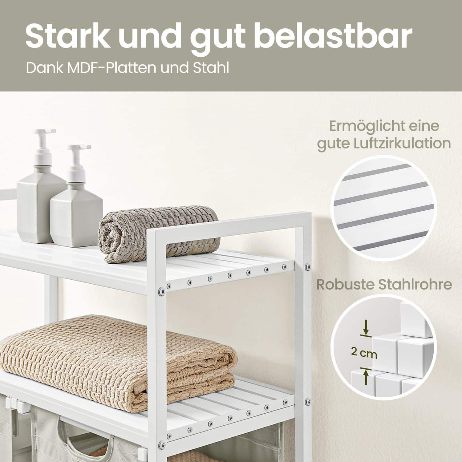 Wäschekorb 2 Fächer, Wäschesammler mit 2 Ablagen, Wäschesack ausziehbar und abnehmbar Wäschekorb 2 Fächer, Wäschesammler mit 2 Ablagen, Wäschesack ausziehbar und abnehmbar