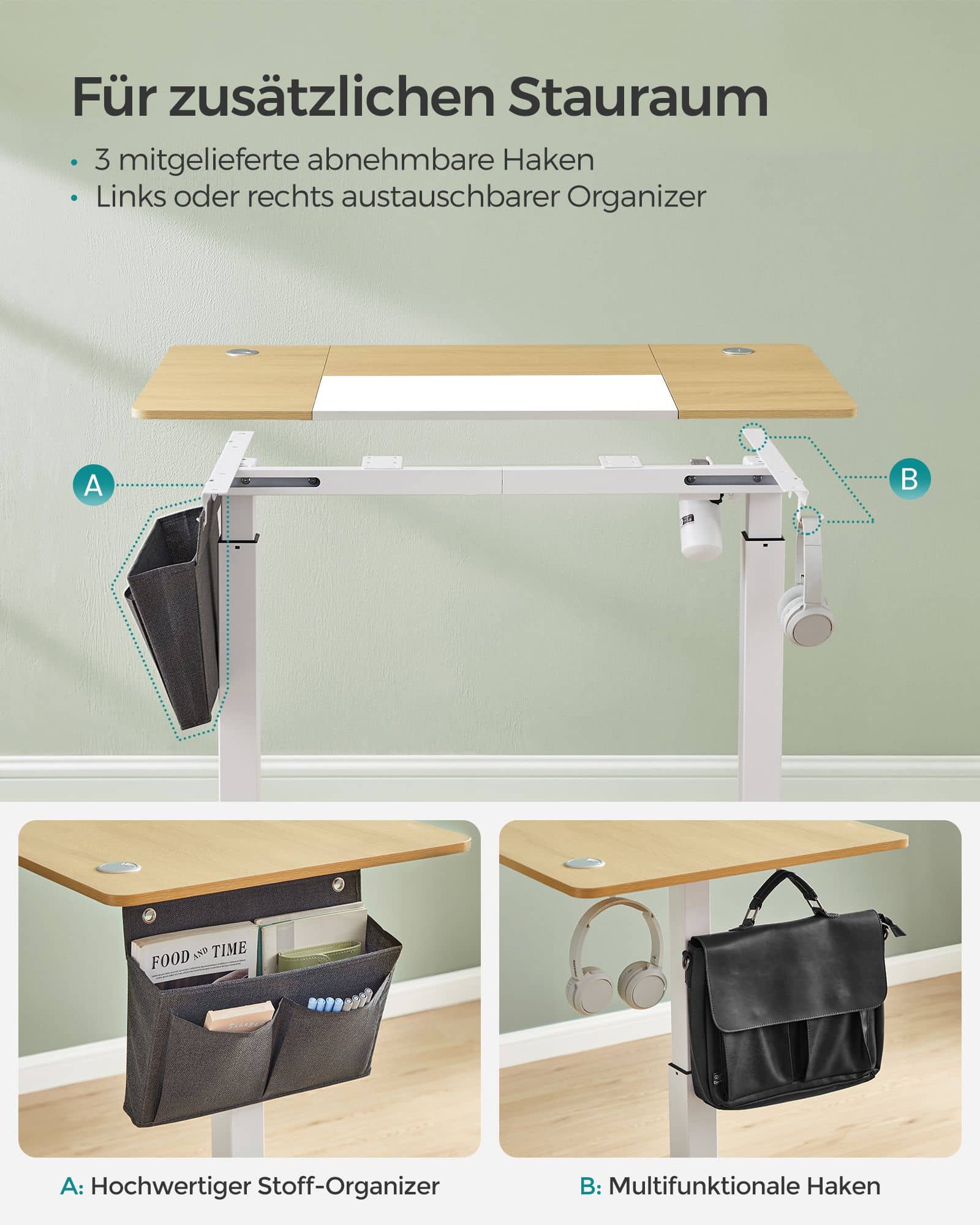 Höhenverstellbarer Schreibtisch elektrisch pastellgelb-basisweiß