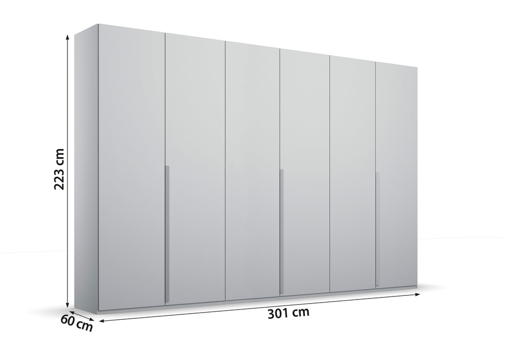 6-türiger Kleiderschrank Purisma von Rauch – Drehtürschrank in Alpinweiß, Graphit oder Seidengrau mit Schubkasteneinsatz, Innenspiegel und Krawattenhalter