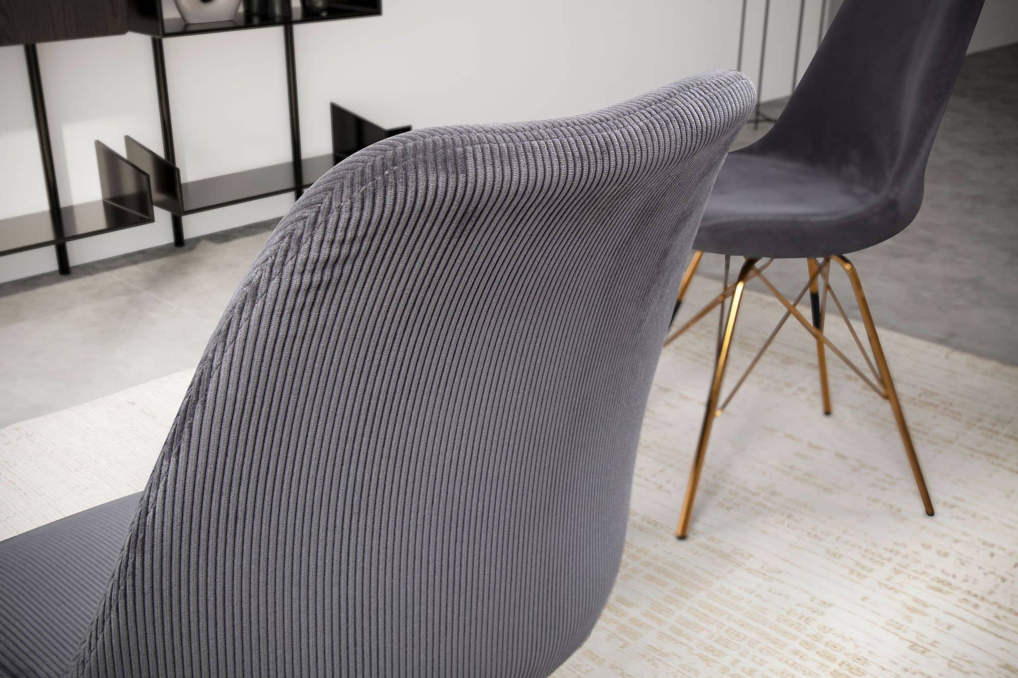 Esszimmerstuhl 2er Set Cara-Stoff Anthrazit Küchenstuhl mit goldenen Beinen Esszimmerstuhl 2er Set Cara-Stoff Anthrazit Küchenstuhl mit goldenen Beinen