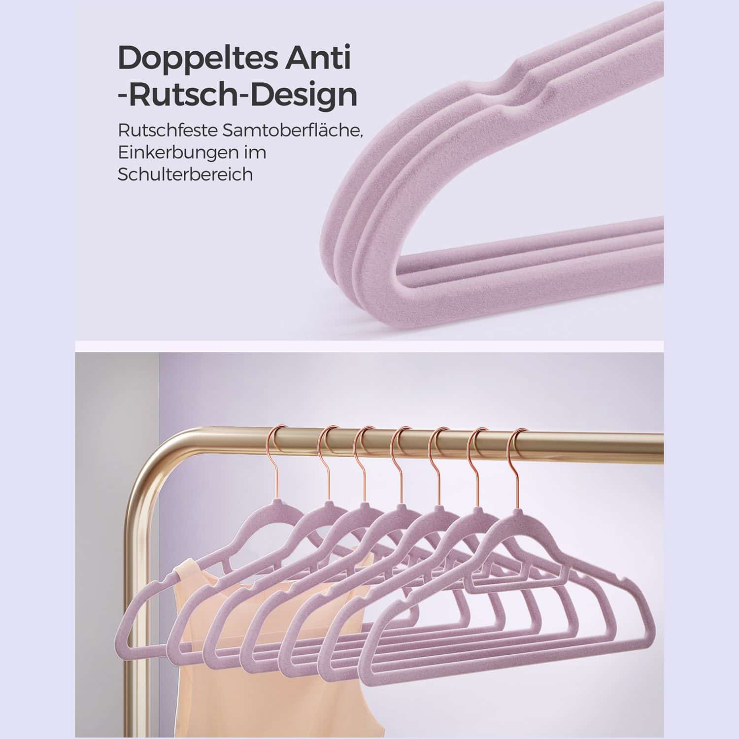 50er Set Samt-Kleiderbügel Zartlila-CRF021GP50