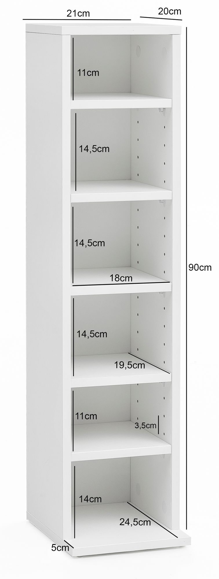 48496-WOHNLING-CD-Regal-RIGA-21x20x90-cm-Weiss-WL_3 CD-Regal WL5.836 Holz 21x90x20 cm Offenes Bücherregal Schmal