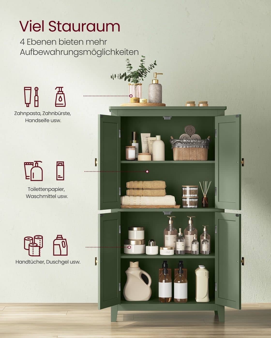 Badezimmerschrank mit 4 Türen klassikweiß waldgrün