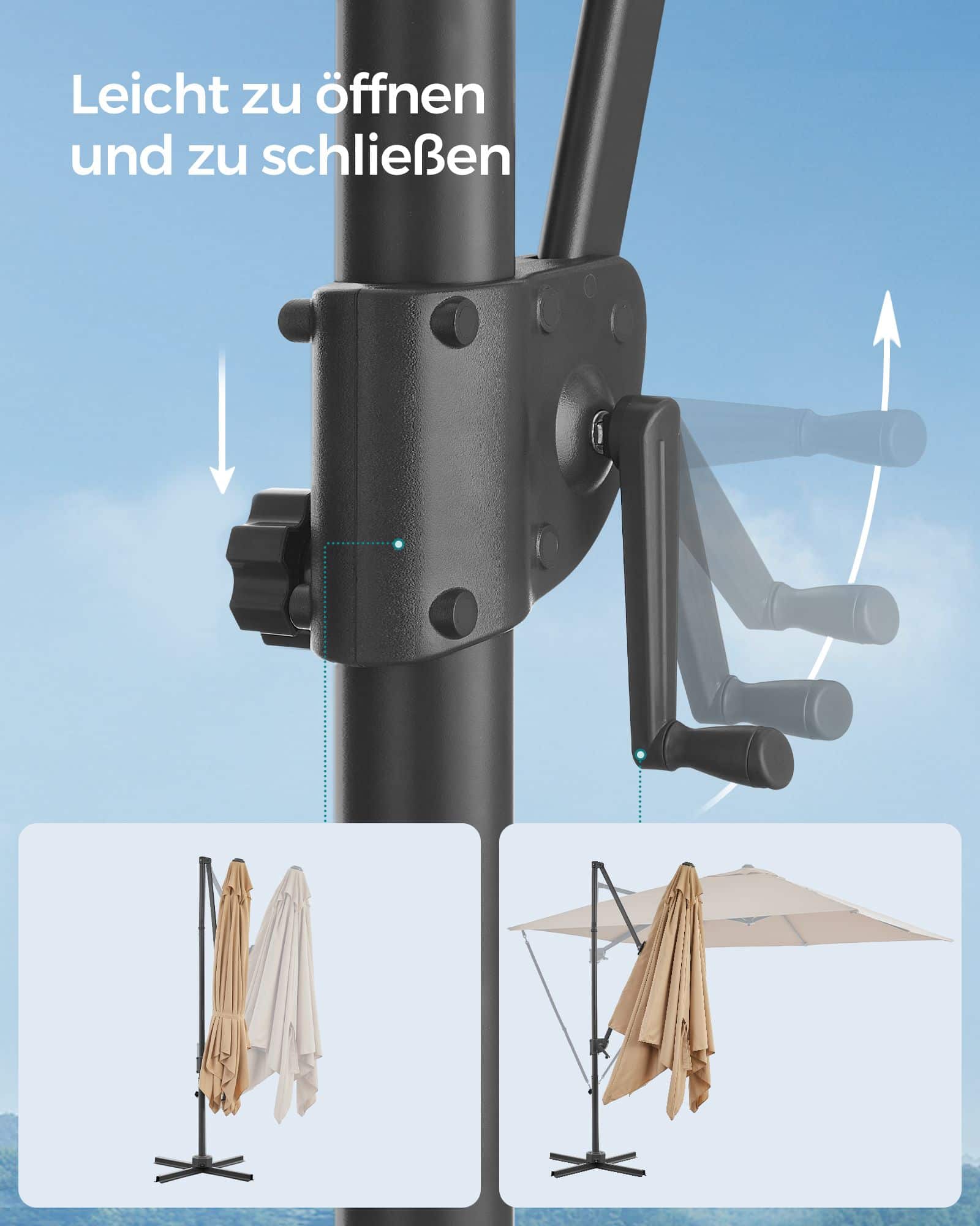Sonnenschirm mit Kurbel und Kreuzfuß kamelbraun Sonnenschirm mit Kurbel und Kreuzfuß kamelbraun