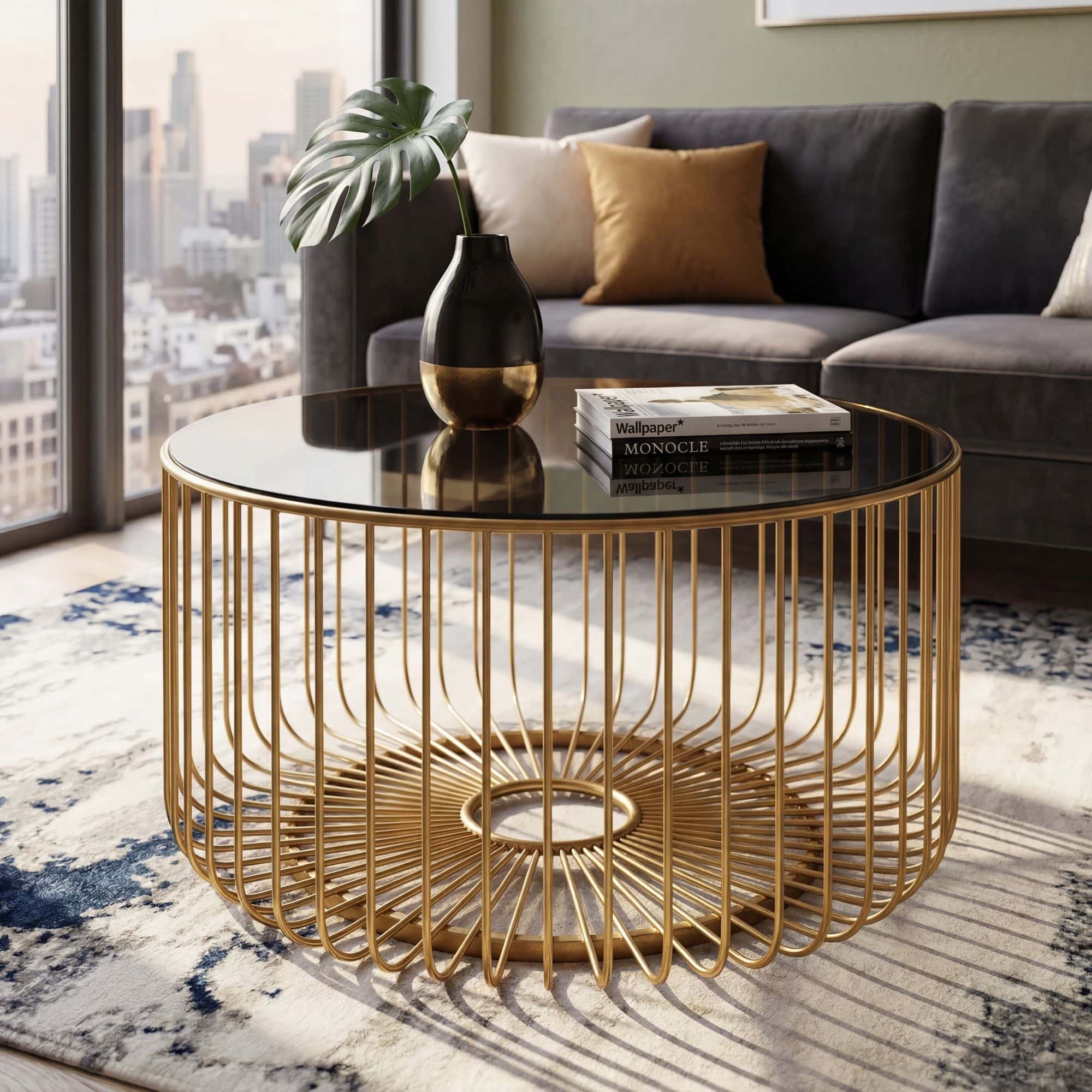 Couchtisch Glas Metall 60cm Gold Rund - Moderner Wohnzimmertisch - Design Sofatisch - Loungetisch mit Gittergestell - Runder Beistelltisch Handmade Couchtisch Glas Metall 60cm Gold Rund - Moderner Wohnzimmertisch - Design Sofatisch - Loungetisch mit Gittergestell - Runder Beistelltisch Handmade