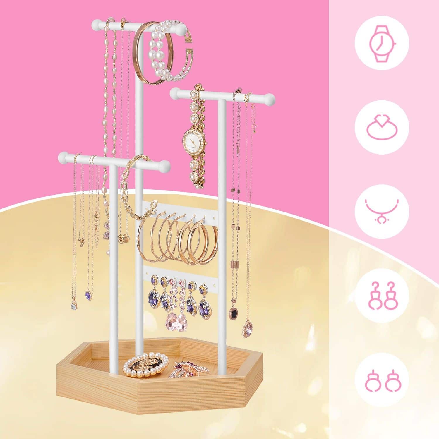 Schmuckhalter aus Metall und Holz Weiß Schmuckhalter aus Metall und Holz Weiß