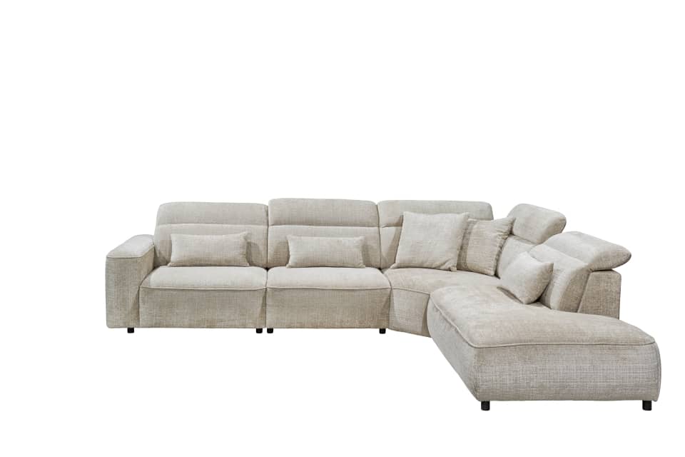 Ecksofa Mansfield mit 5-fach verstellbaren Kopflehnen und Mikrofaser-Chenille-Bezug – ED Exciting Design