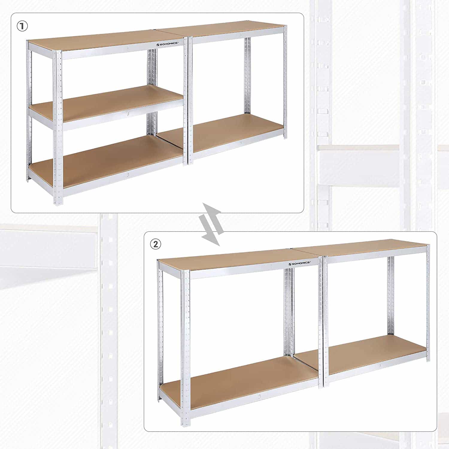 2er Set Lagerregal 180 cm hoch silbern-B34GLR80SV 2er Set Lagerregal 180 cm hoch silbern-B34GLR80SV