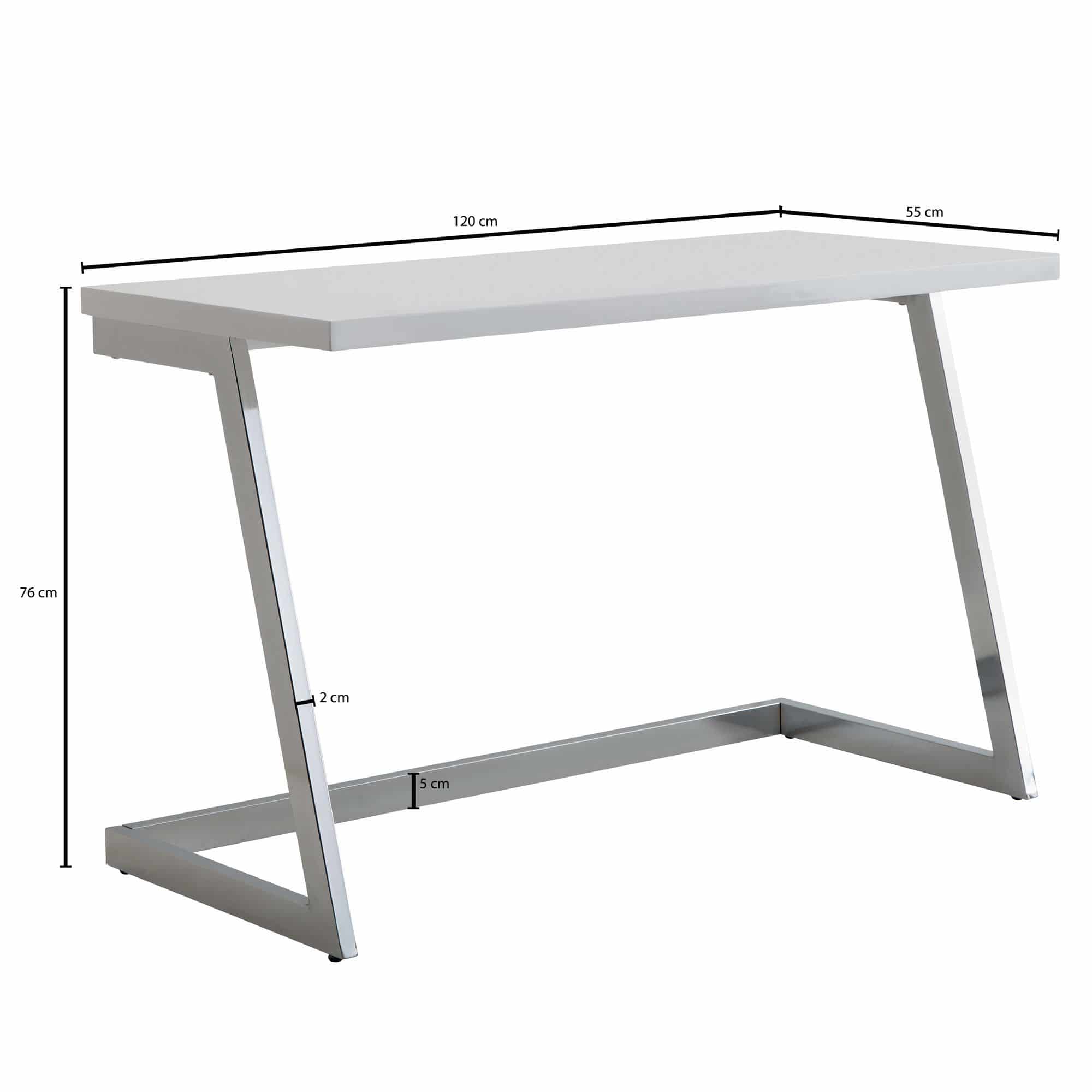 Schreibtisch 120x55x76 cm Hochglanz Weiß / Silber PC-Tisch mit Metallbeine Schreibtisch 120x55x76 cm Hochglanz Weiß / Silber PC-Tisch mit Metallbeine