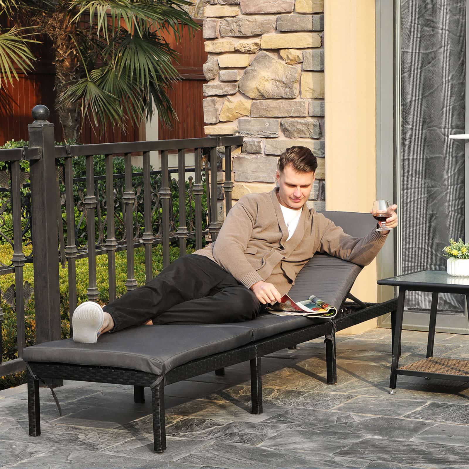 Polyrattanliege Schwarz