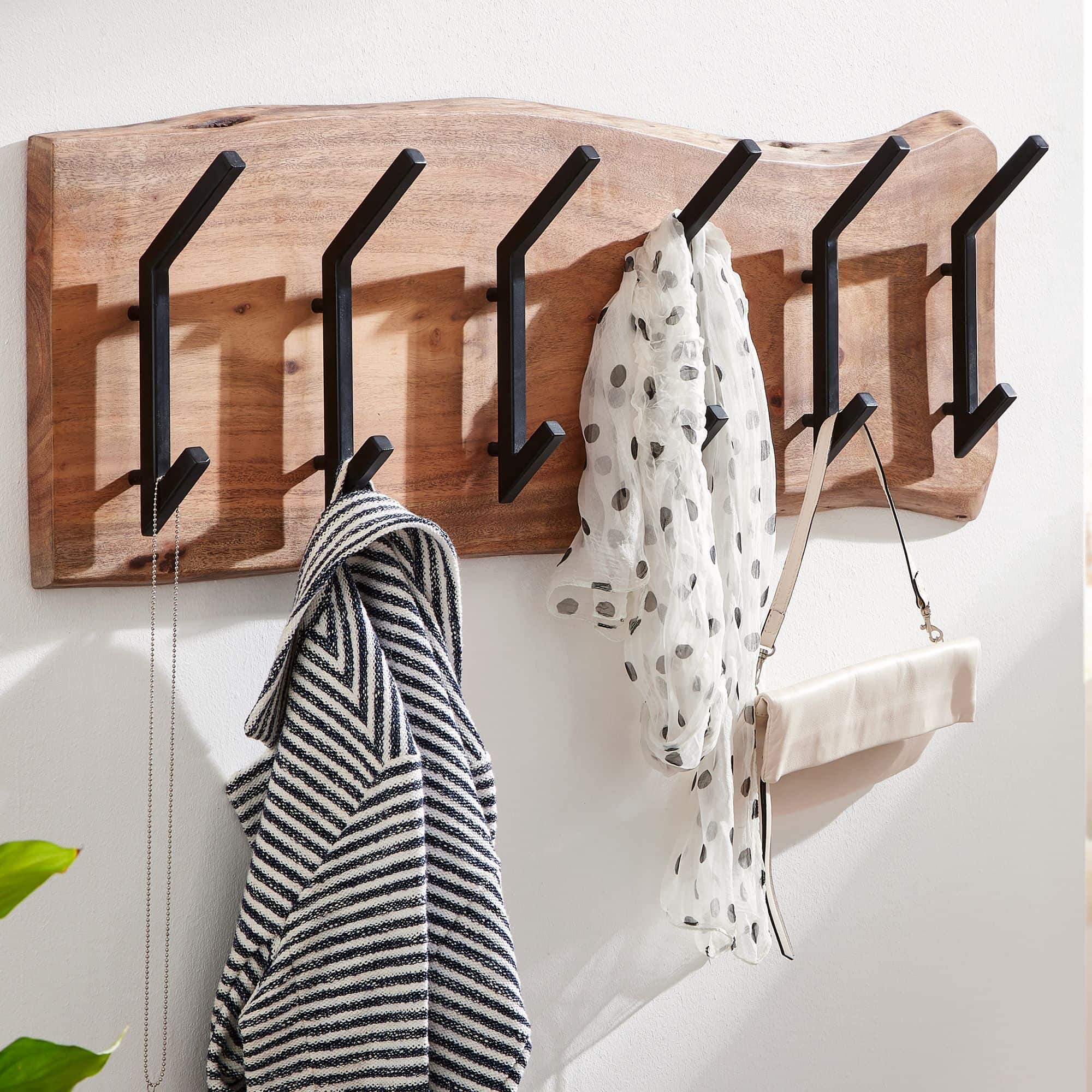60529-Wohnling-Wandgarderobe-Akazie-100-X-12-X-30-cm-WL6-359-WL6-359 Design Wandgarderobe Akazie Massivholz / Metall 100 x 29 x 12,5 cm