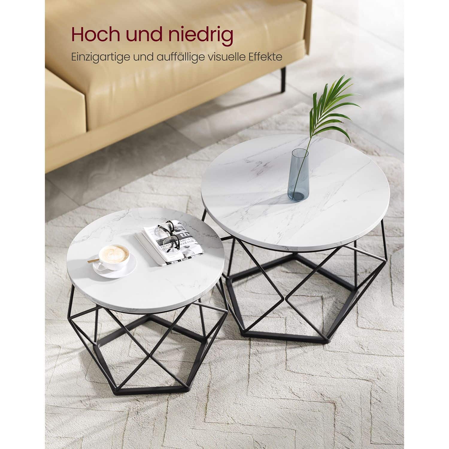 Couchtisch-Set weiß-schwarz 2 Stück-B34LET040B59 Couchtisch-Set weiß-schwarz 2 Stück-B34LET040B59