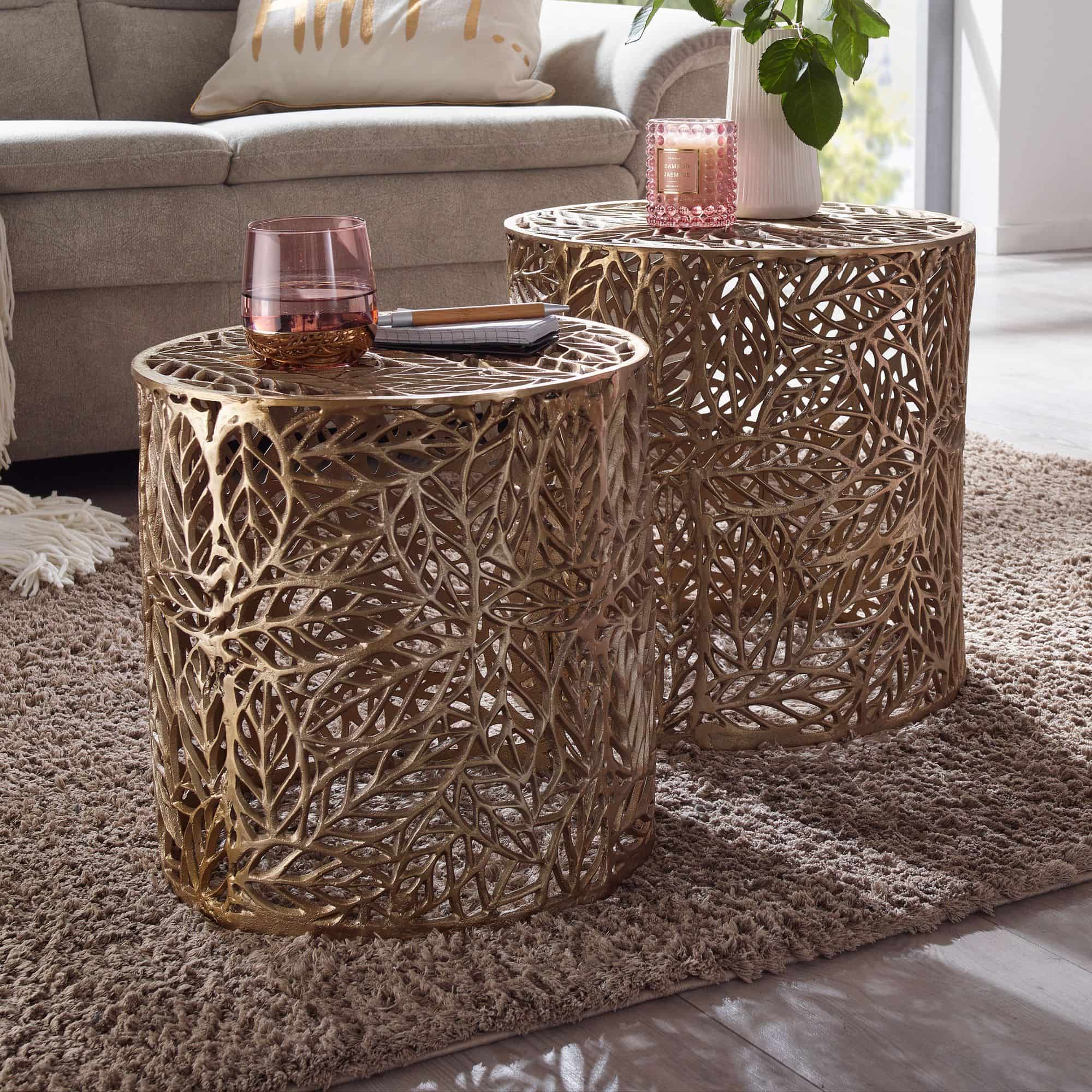 Beistelltisch 2er Set Aluminium Gold Design Satztisch Metall Rund Beistelltisch 2er Set Aluminium Gold Design Satztisch Metall Rund