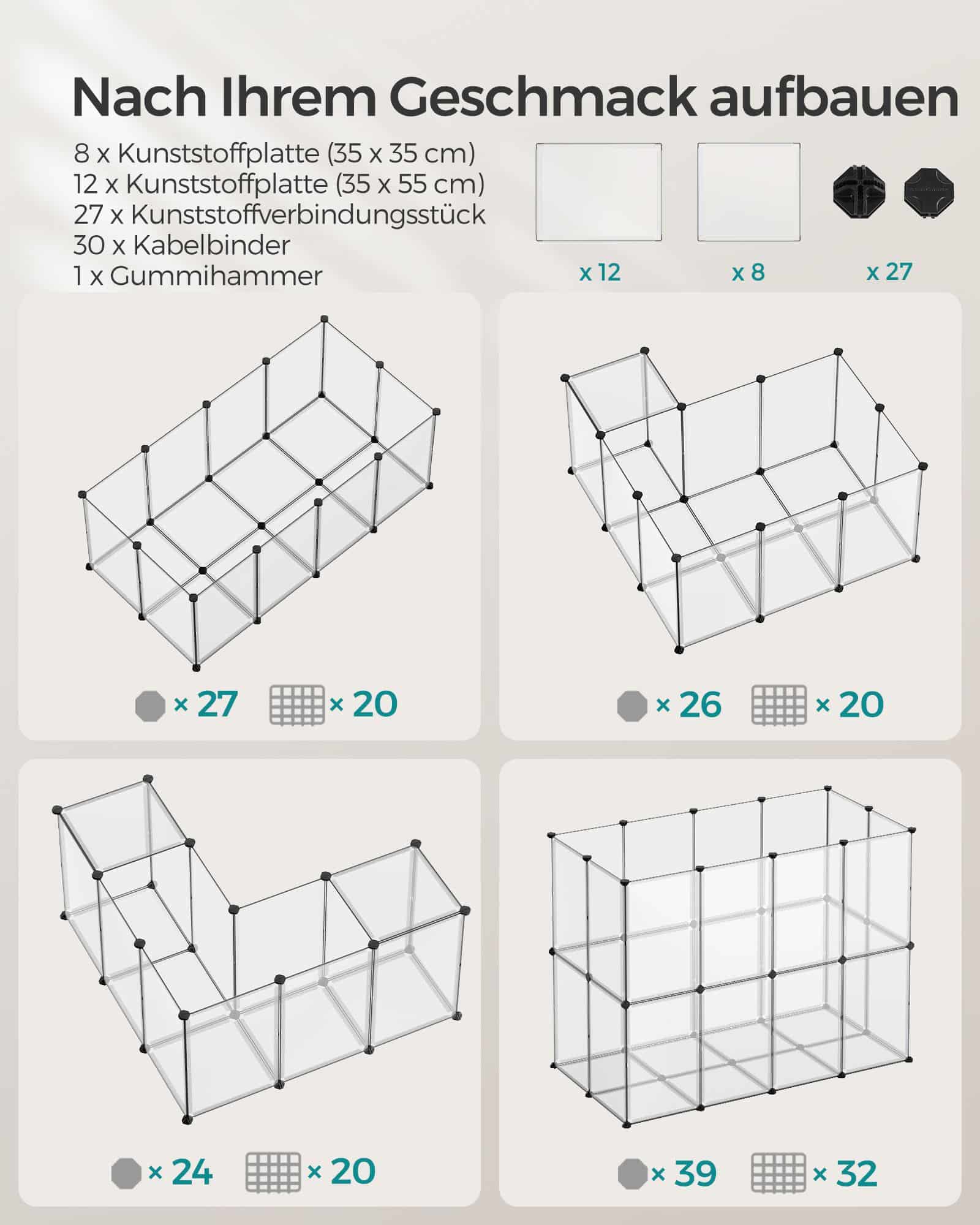 Freigehege mit Bodenplatten Kunststoff grau