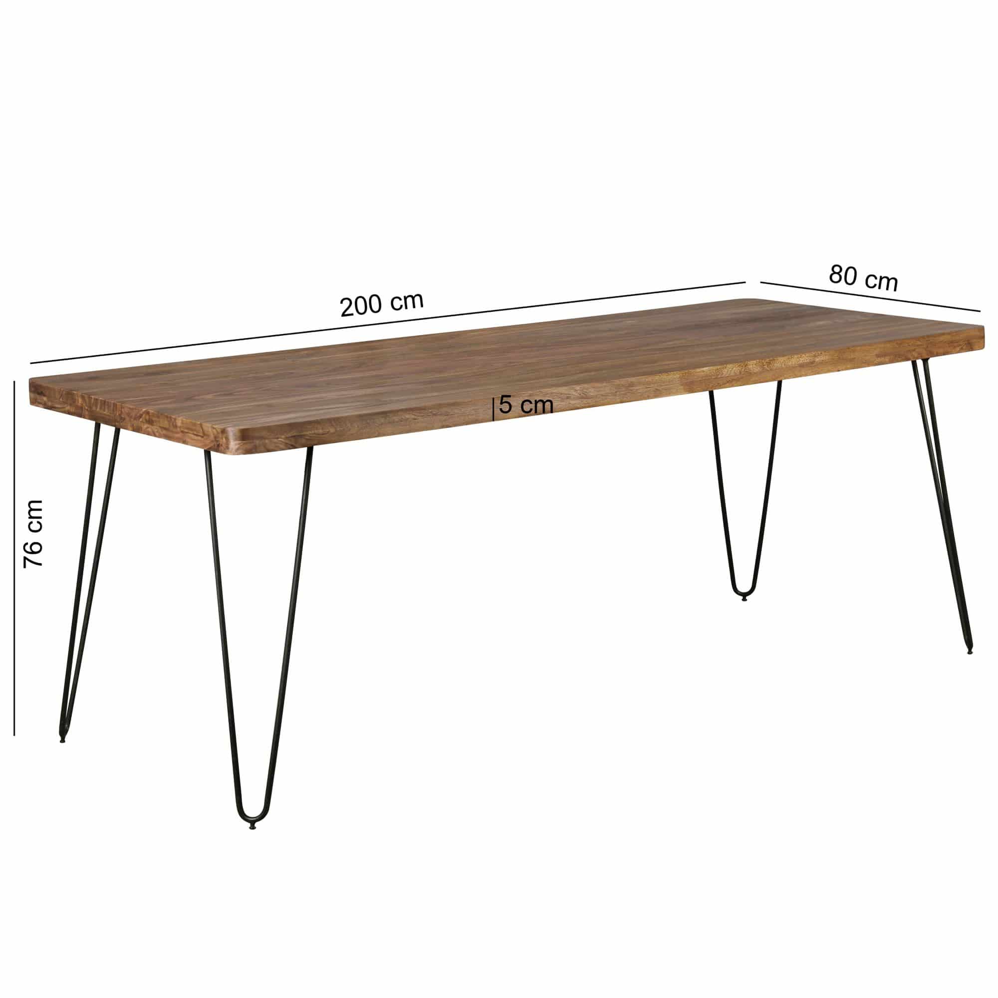 38495-WOHNLING-Esstisch-BAGLI-Massivholz-Sheesha_11 Esstisch BAGLI Massivholz Sheesham 200 x 80 x 76 cm Esszimmer-Tisch Küchentisch modern Landhaus-Stil Holztisch mit Metallbeinen dunkel-braun Natur-Produkt Massivholzmöbel