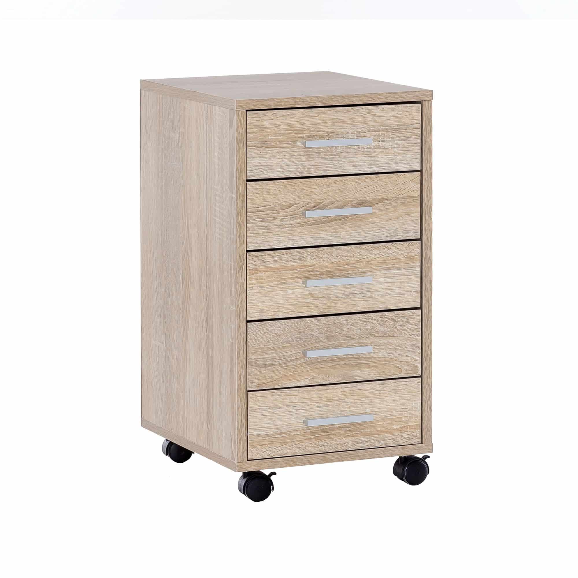 45766-WOHNLING-Rollcontainer-LISA-Sonoma-33-x-63-x-38-cm-Holz-Schubladenschrank-Schreibtisch-Buero-Schrank-mit-5-Schubladen-Container-Rollschrank-klein-Standcontainer-schmal-Schre_ Rollcontainer Sonoma 33 x 63 x 38 cm Holz Schubladenschrank Schreibtisch