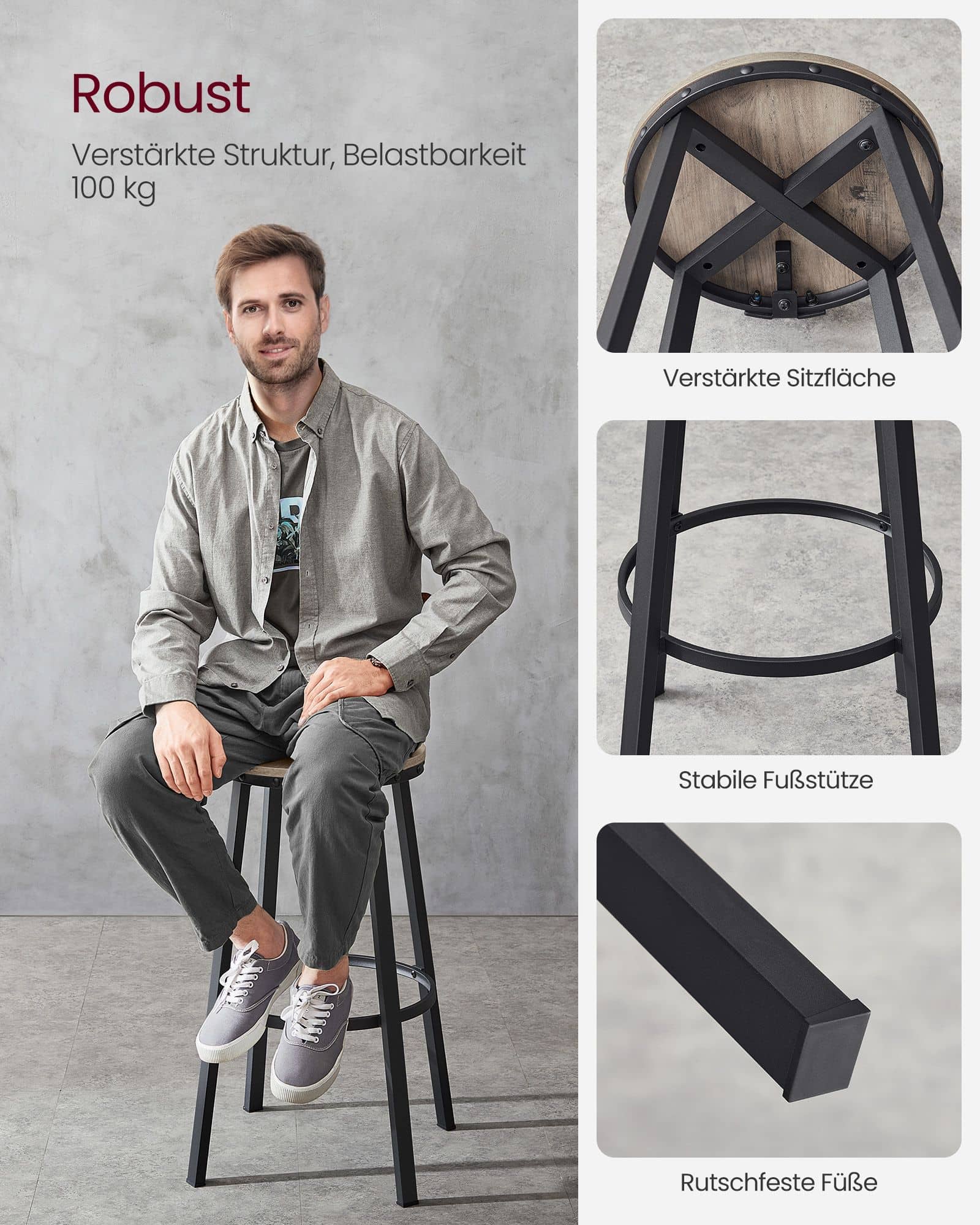 Barhocker 2er Set Greige-Schwarz Barhocker 2er Set Greige-Schwarz