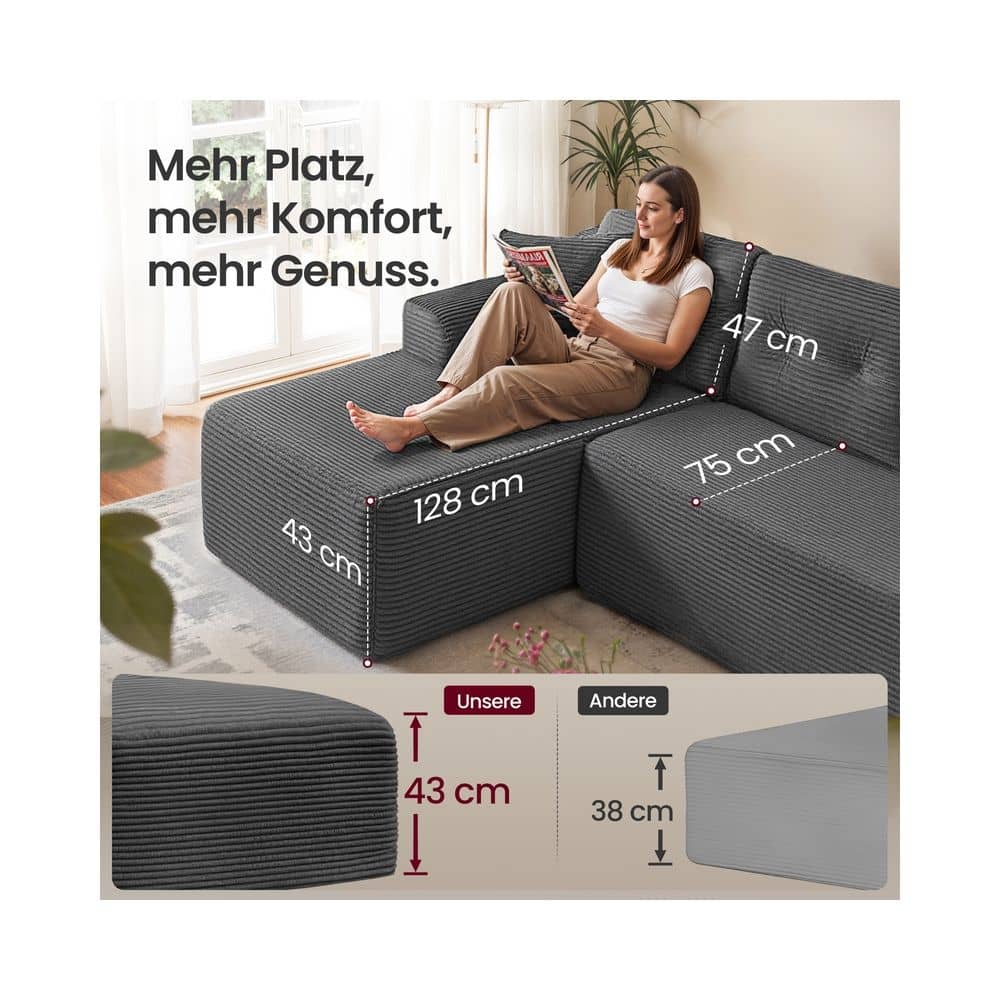 Modulares Ecksofa 244 cm mit Chaiselongue schiefergrau Modulares Ecksofa 244 cm mit Chaiselongue schiefergrau