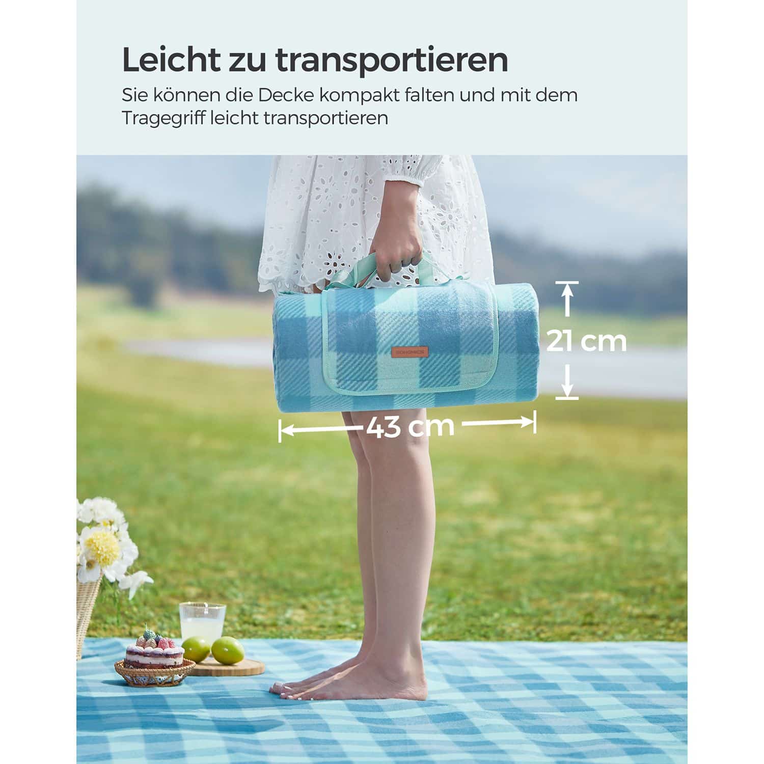 Picknickdecke 300 x 200 cm wasserdicht grün-blau-GCM012Q03